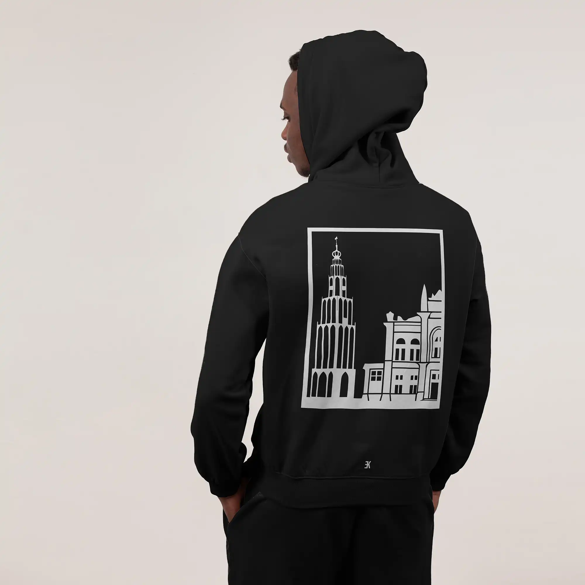 Groningen Stad Hoodie - Ak hoodie zwart wit skyline groningen vlak 7 - Groningen Stad Hoodie O18171