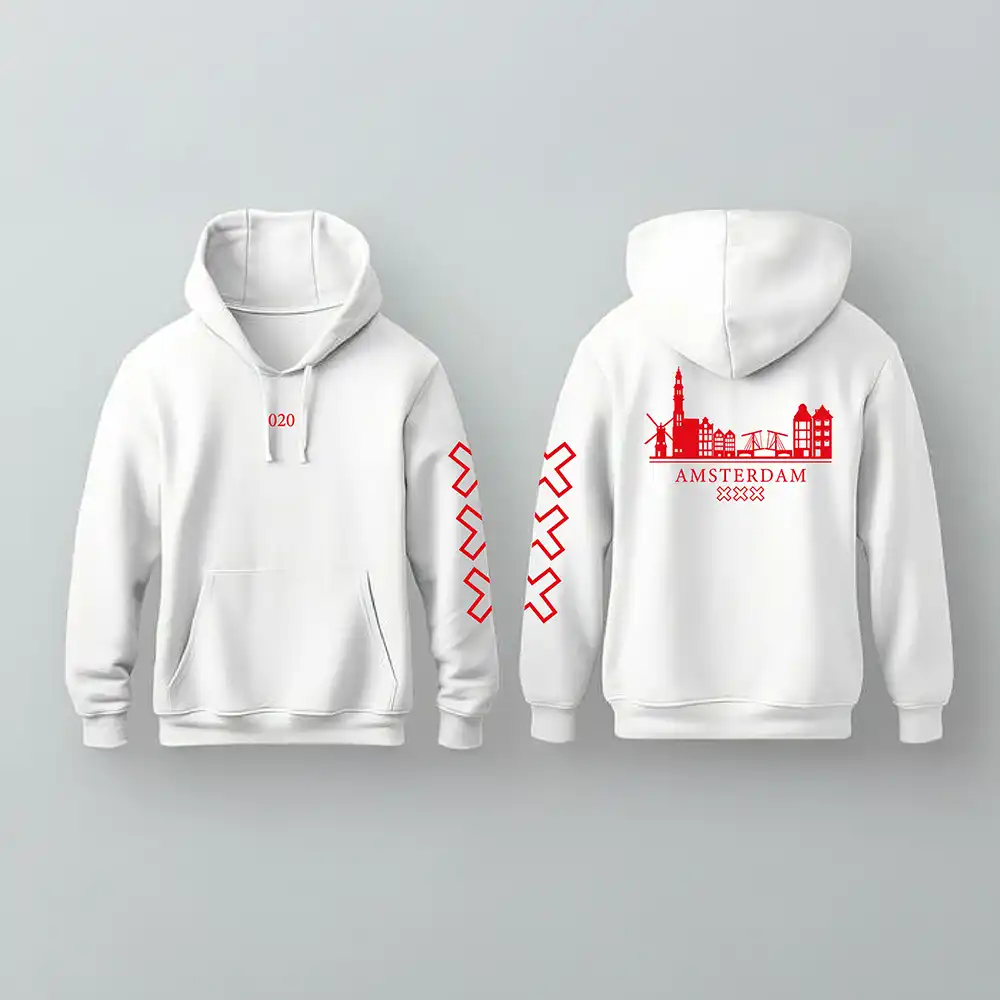 Skyline Amsterdam Hoodie - Ams hoodie wit skyline rood 1 - EK8189