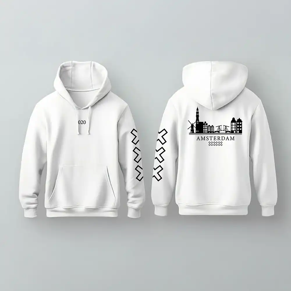 Skyline Amsterdam Hoodie - Ams hoodie wit skyline zwart 1 - EK8189