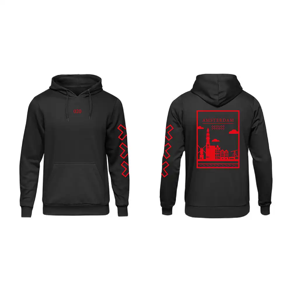 Amsterdam Hoodie - Ams hoodie zwart vlak rood - EK8188