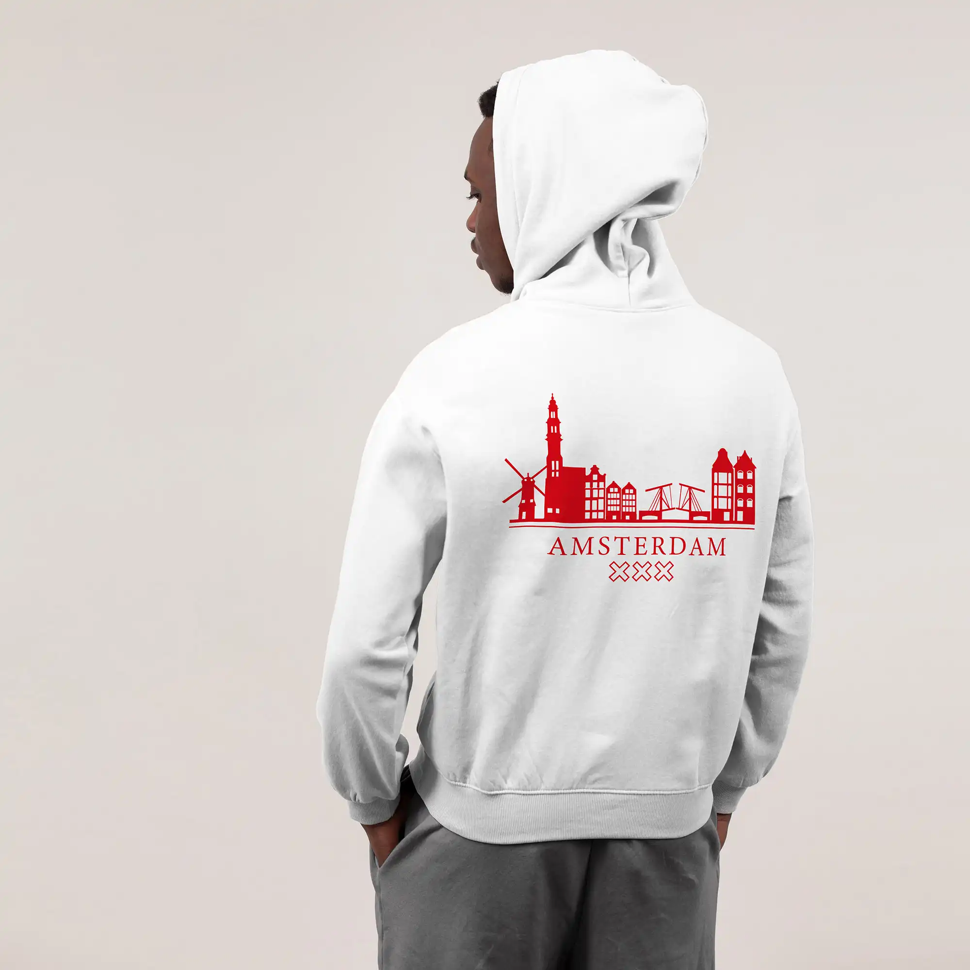 Skyline Amsterdam Hoodie - Ams model hoodie wit skyline rood 1 - EK8189