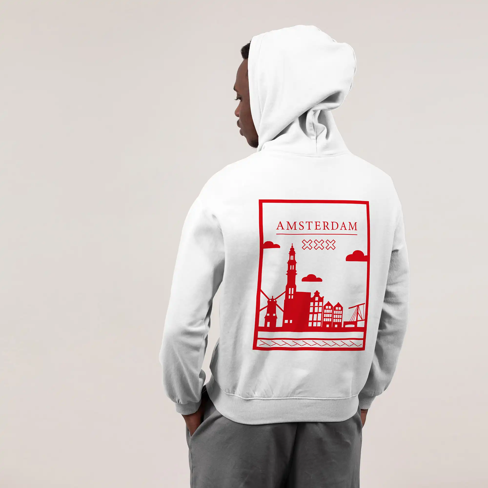Amsterdam Hoodie - Ams model hoodie wit vlak rood 1 - Amsterdam Hoodie 3