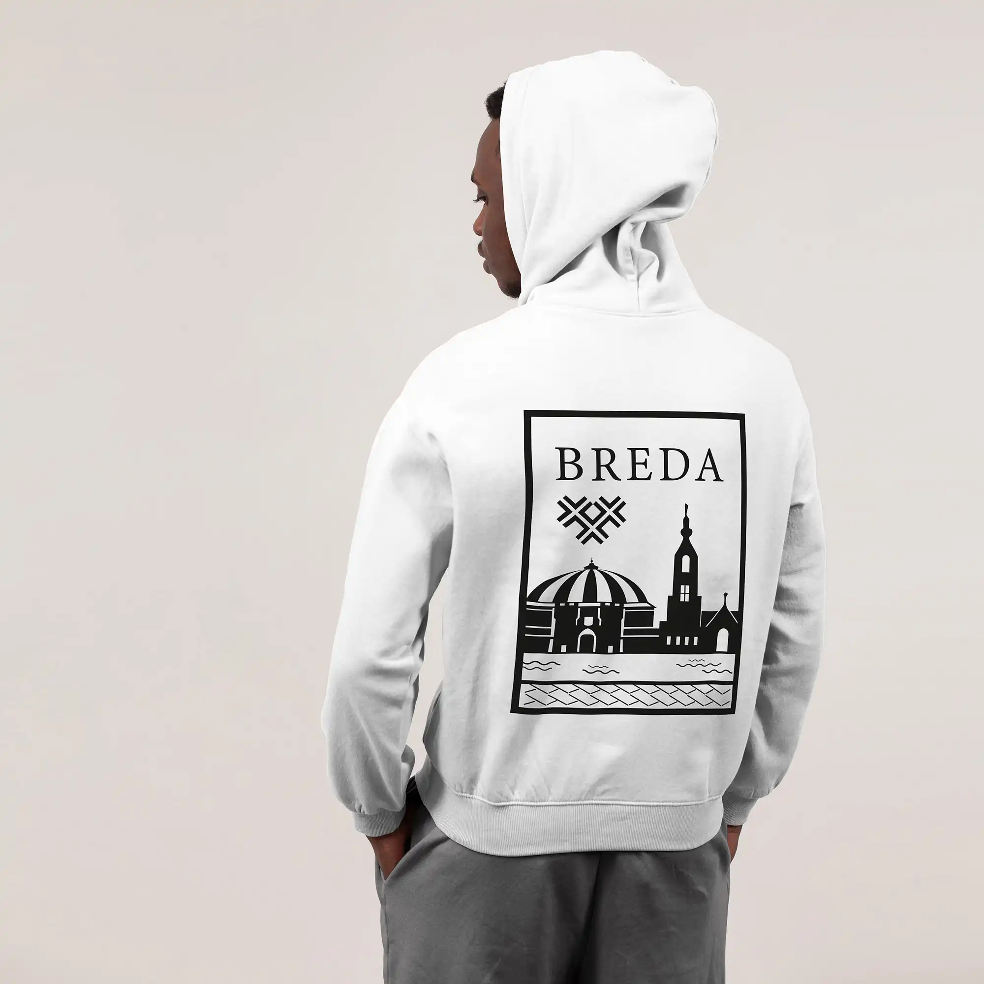 Breda Hoodie - Breda model hoodie wit vlak zwart 1 - Breda Hoodie 3