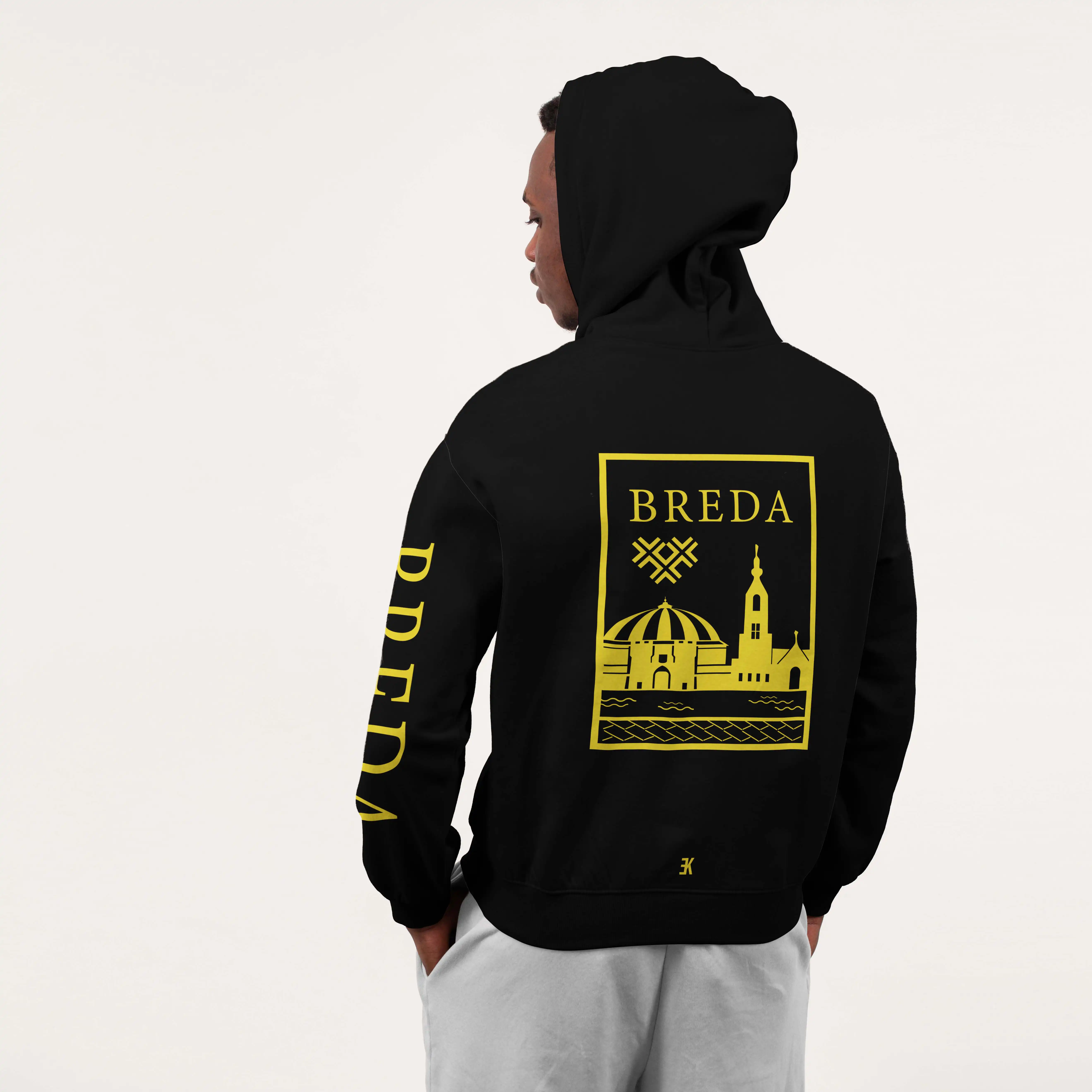 Breda Hoodie - Breda model hoodie zwart vlak geel 1 - EK8198