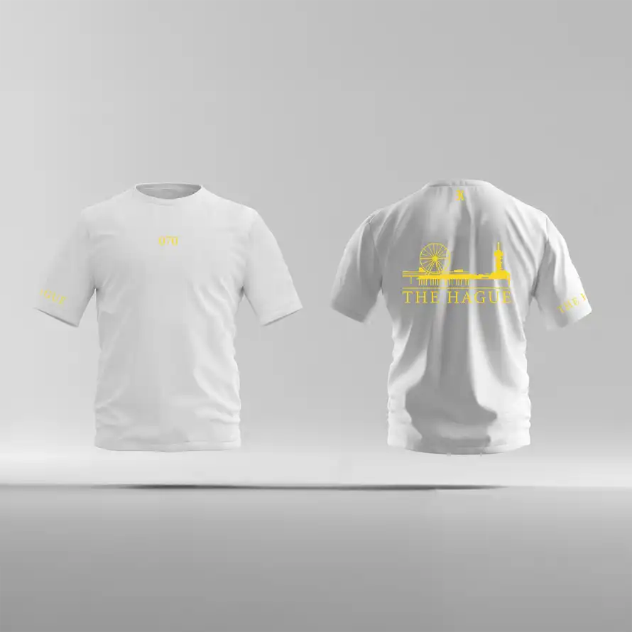 Skyline Den Haag Shirt - Ek shirt wit denhaag opdruk geel skyline 2 - EK8209