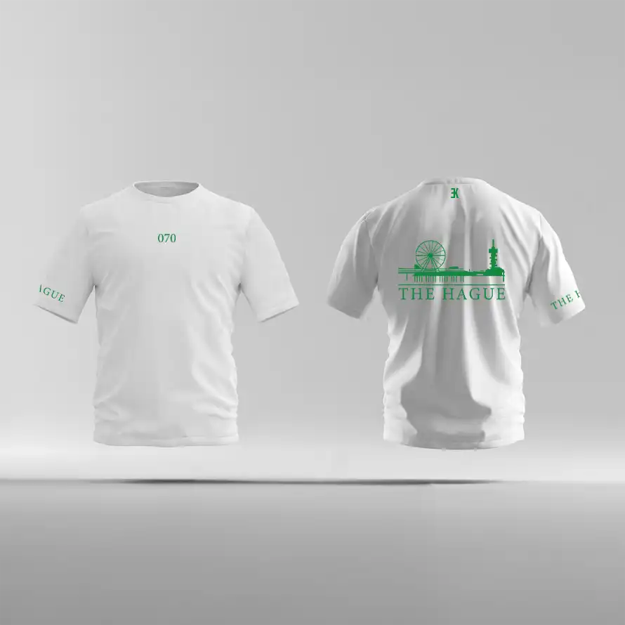 Skyline Den Haag Shirt - Ek shirt wit denhaag opdruk groen skyline 1 - EK8205