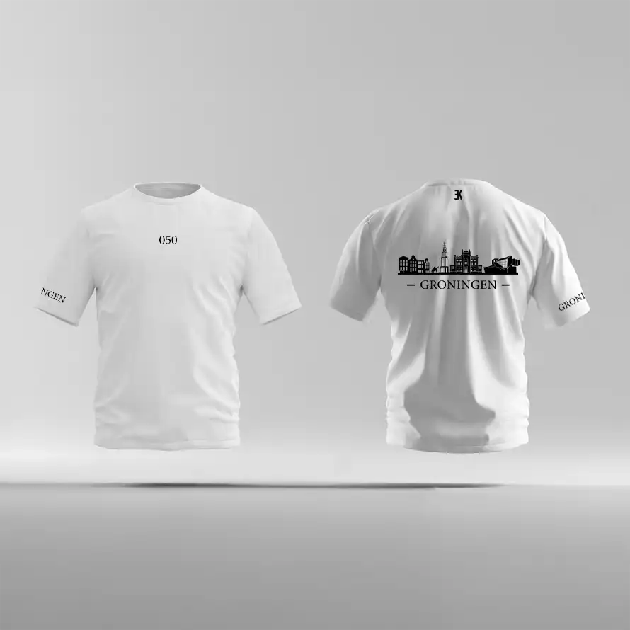 Groningen Skyline T-shirt - Ek shirt wit groningen opdruk zwart skyline 3 - Skyline Groningen O13777