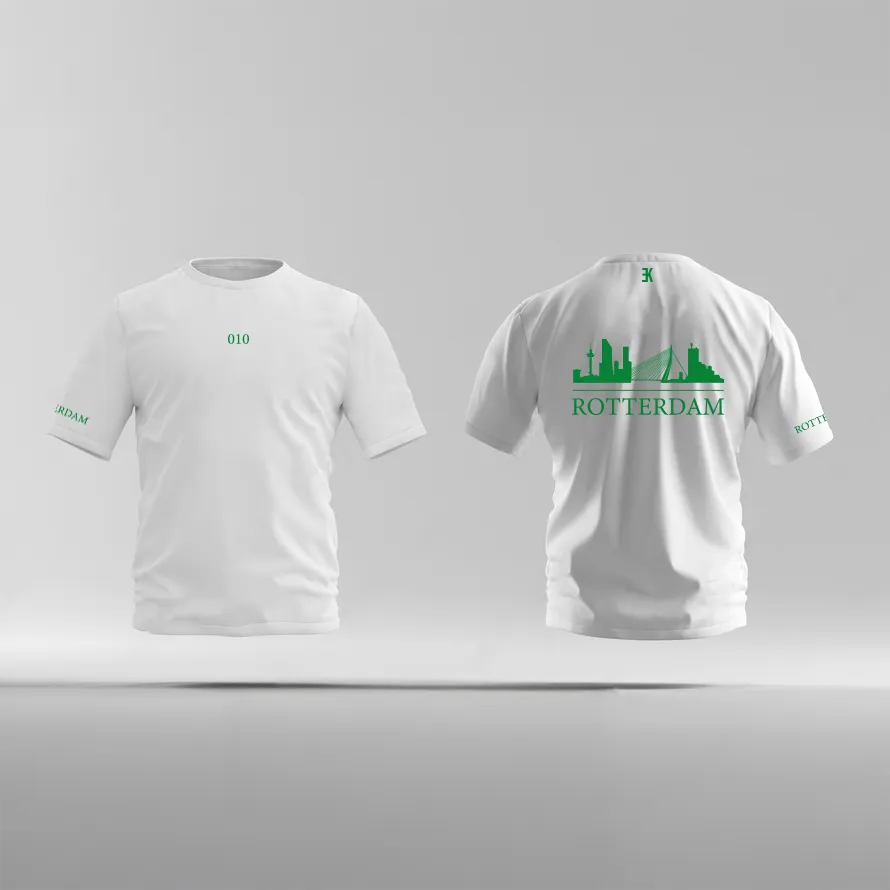 Skyline Rotterdam Shirt - Ek shirt wit rotterdam opdruk groen skyline 2 - Skyline Rotterdam Shirt O24599