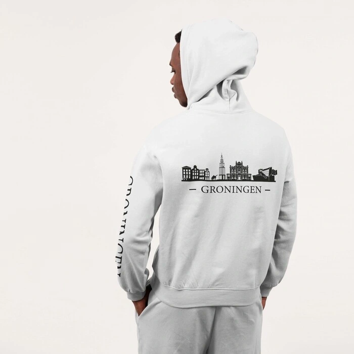 Groningen Skyline Hoodie - Groningen hoodie wit skyline zwart 2 - Groningen Skyline Hoodie O16875