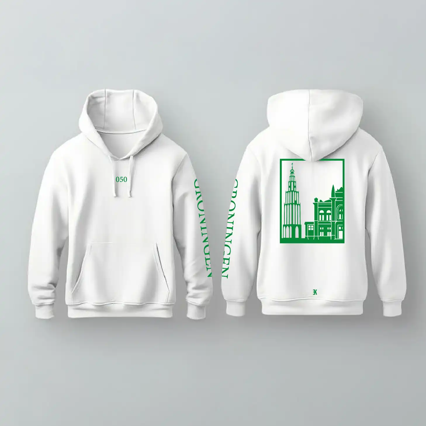 Groningen Stad Hoodie - Groningen hoodie wit vlak groen 2 - Groningen Stad Hoodie O18024