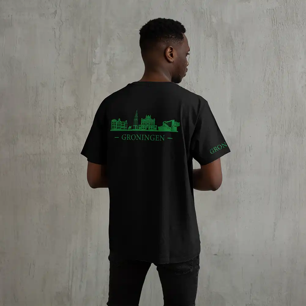 Groningen Skyline T-shirt - Groningen shirt zwart skyline groen 4 - Groningen Skyline T-shirt O17454