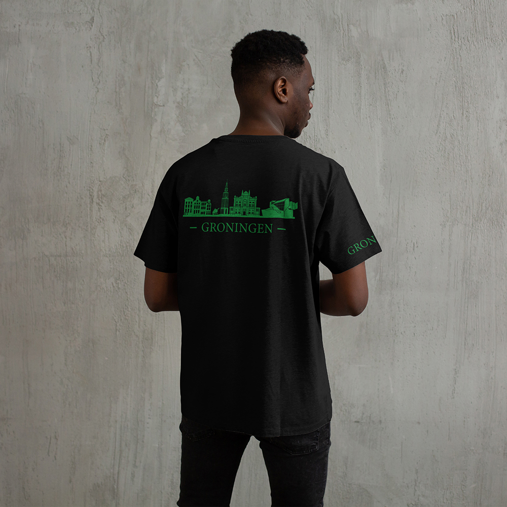 Groningen Skyline T-shirt - Groningen shirt zwart skyline groen - Skyline Groningen O13777