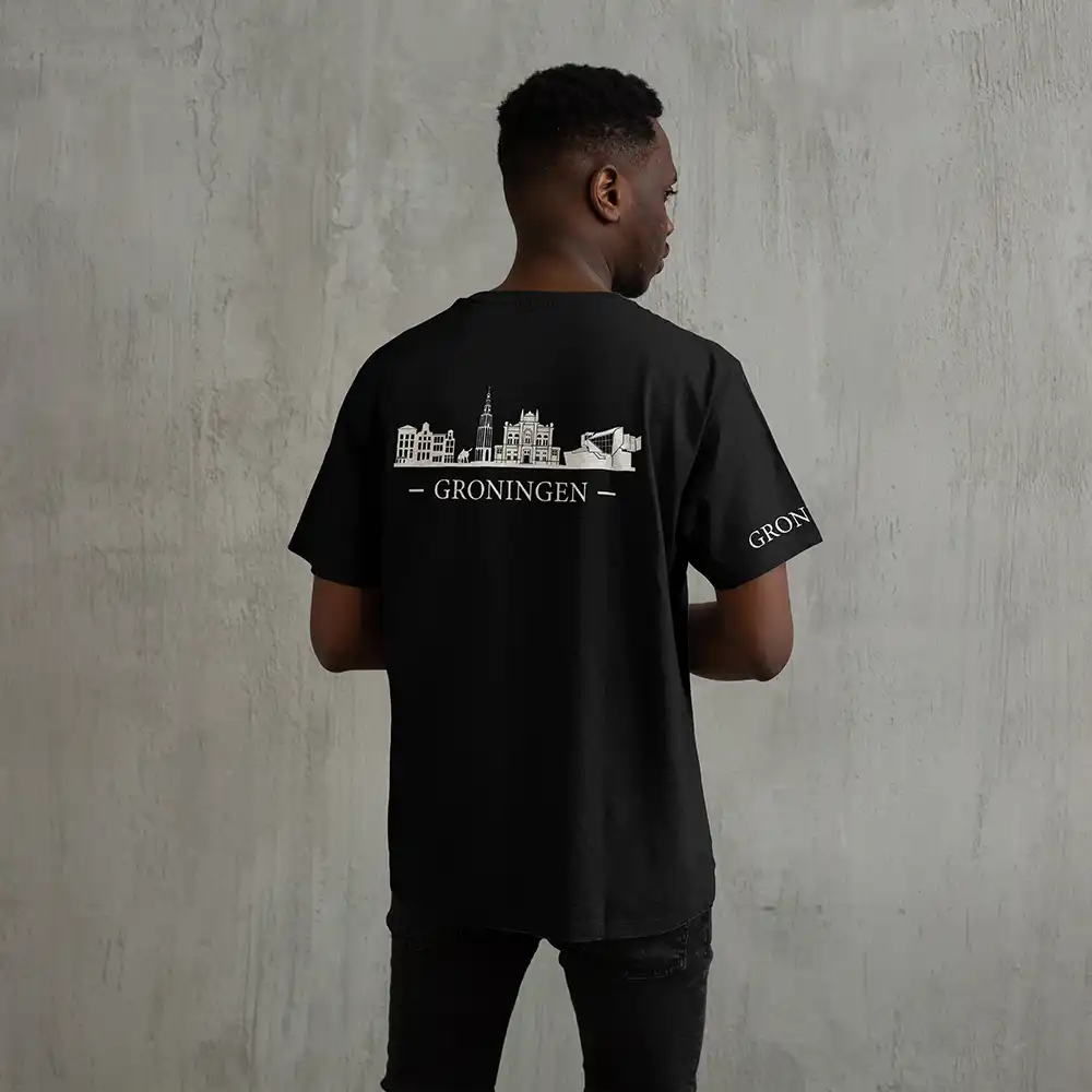 Groningen Skyline T-shirt - Groningen shirt zwart skyline wit 4 - Skyline Groningen Shirt O13228