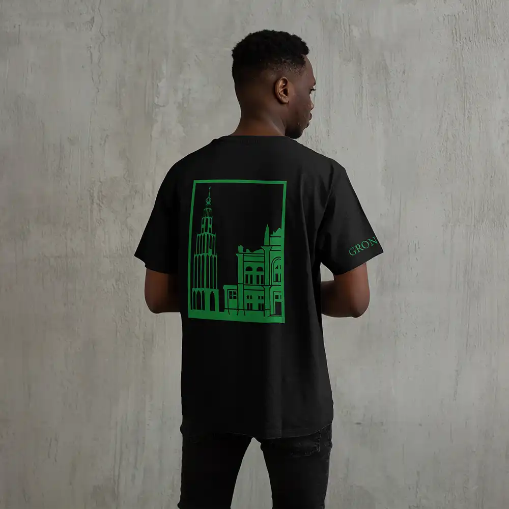 Groningen T-shirt - Groningen shirt zwart vlak groen - Groningen Shirt O14263