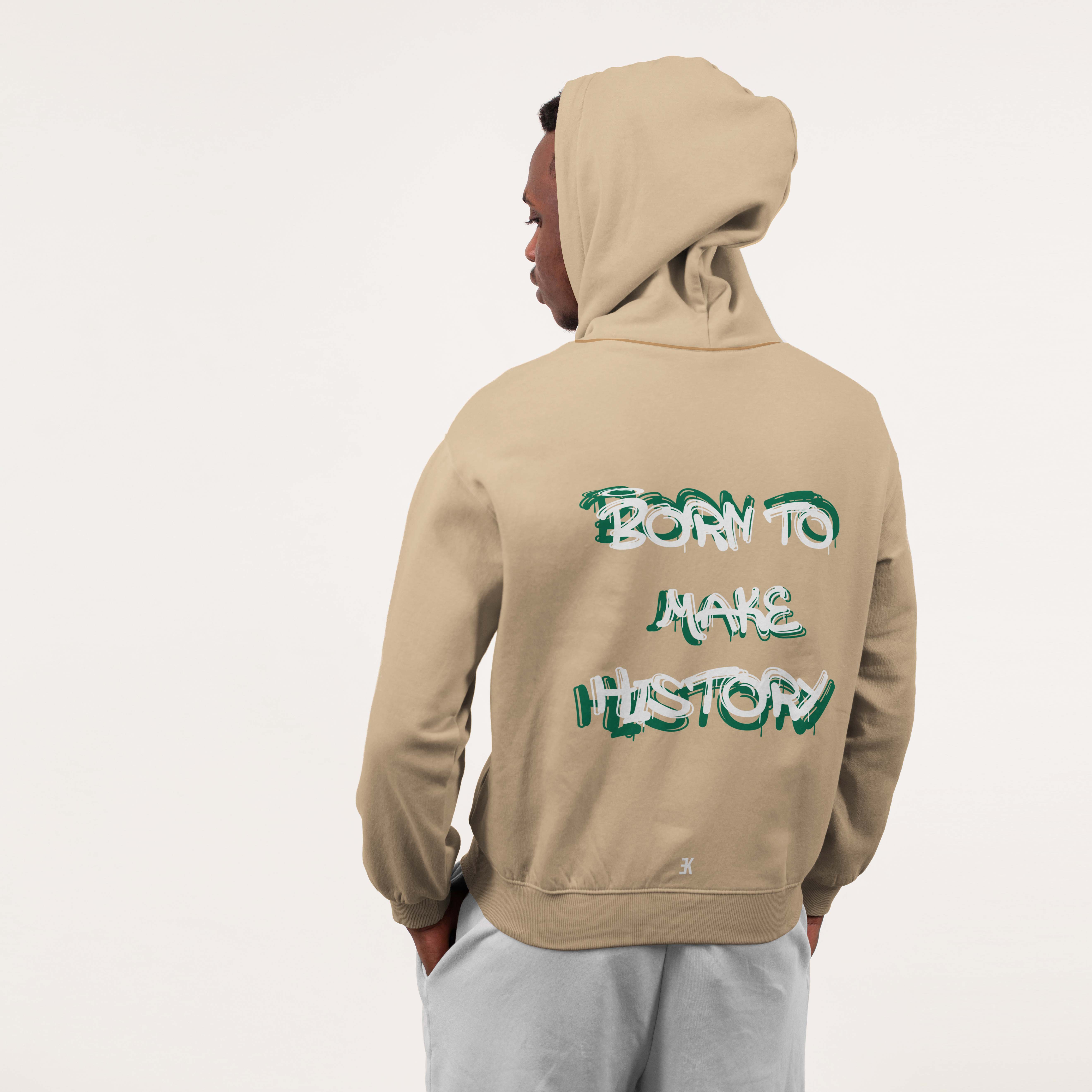BORN TO MAKE HISTORY - Hoodie - Hoodie beige model mockup btmh 1 - BORN TO MAKE HISTORY Hoodie (3)