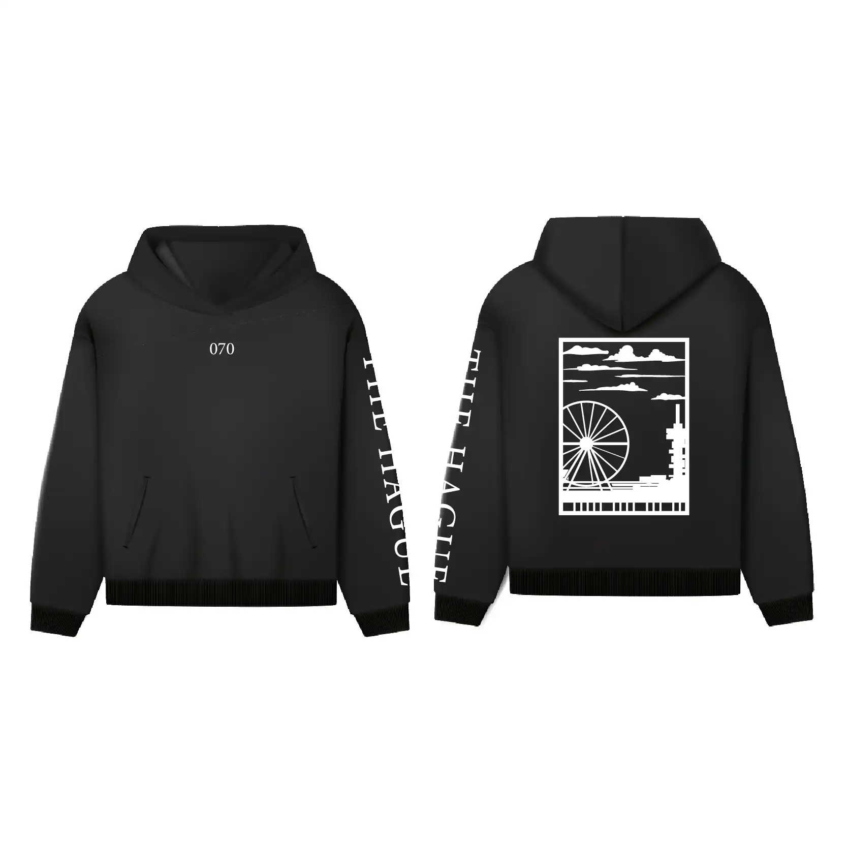 Den Haag Hoodie - Hoodie zwart denhaag vlak opdruk wit - EK8207