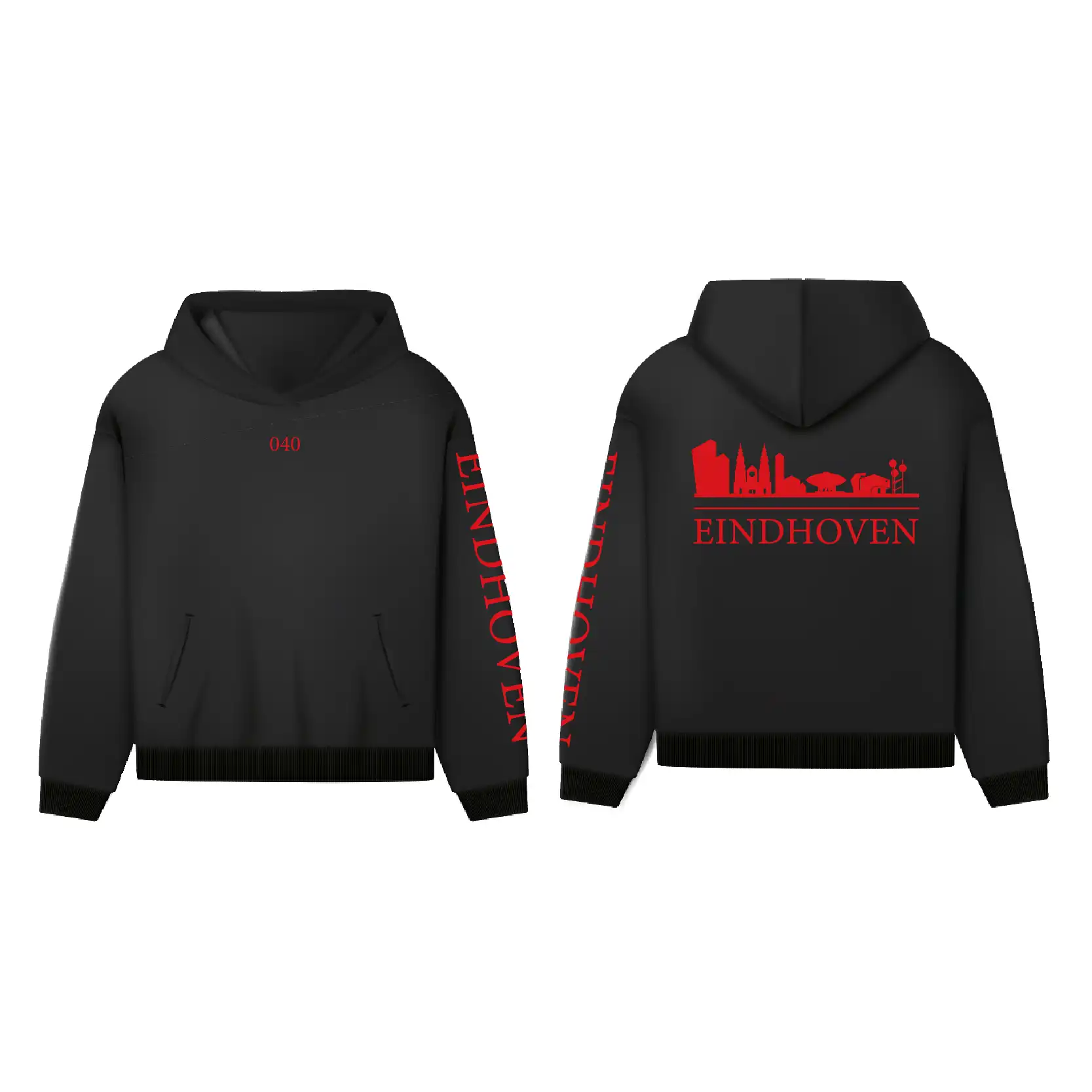 Skyline Eindhoven Hoodie - Hoodie zwart eindhoven opdruk rood skyline 1 - EK8214