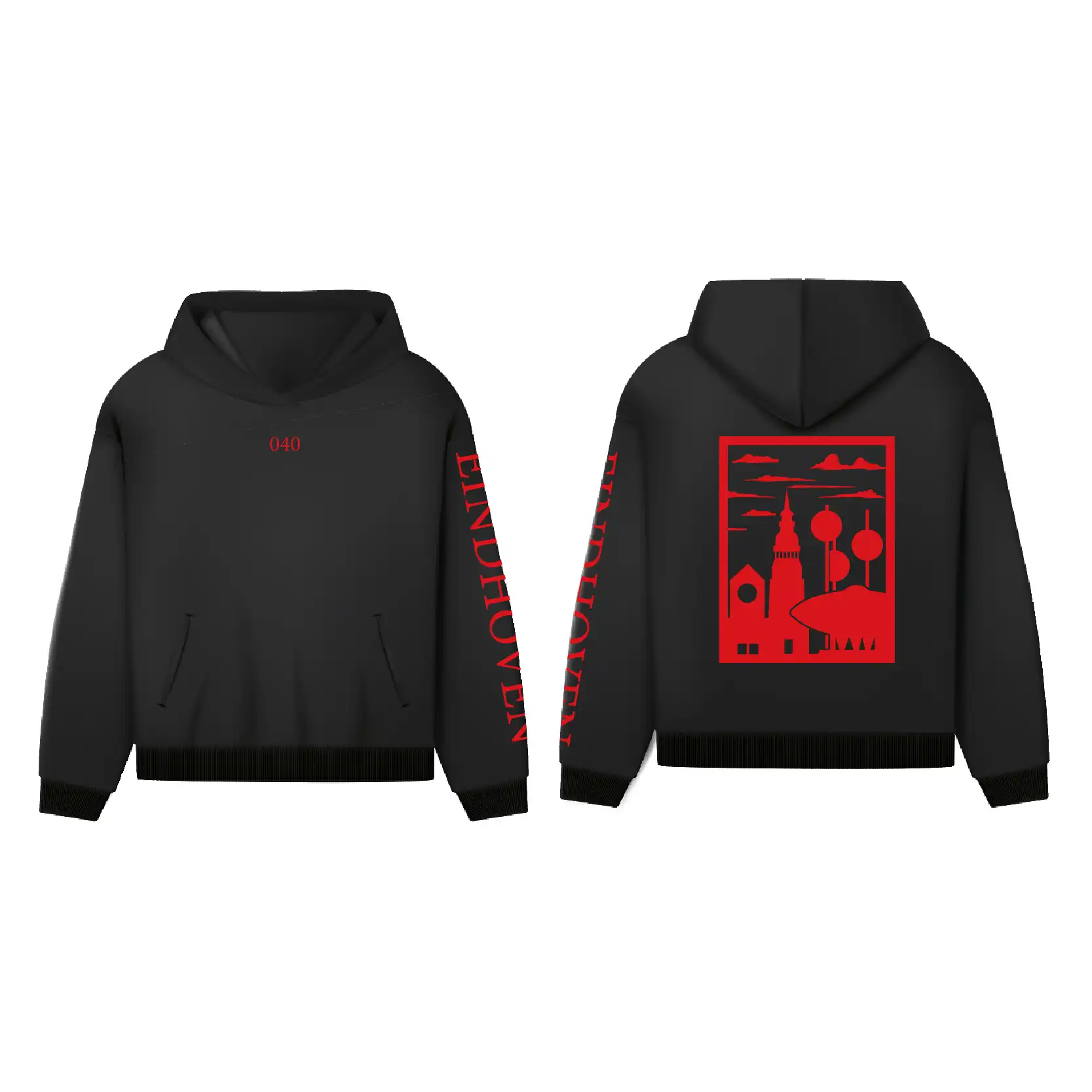 Eindhoven Hoodie - Hoodie zwart eindhoven opdruk rood vlak 1 - EK8216