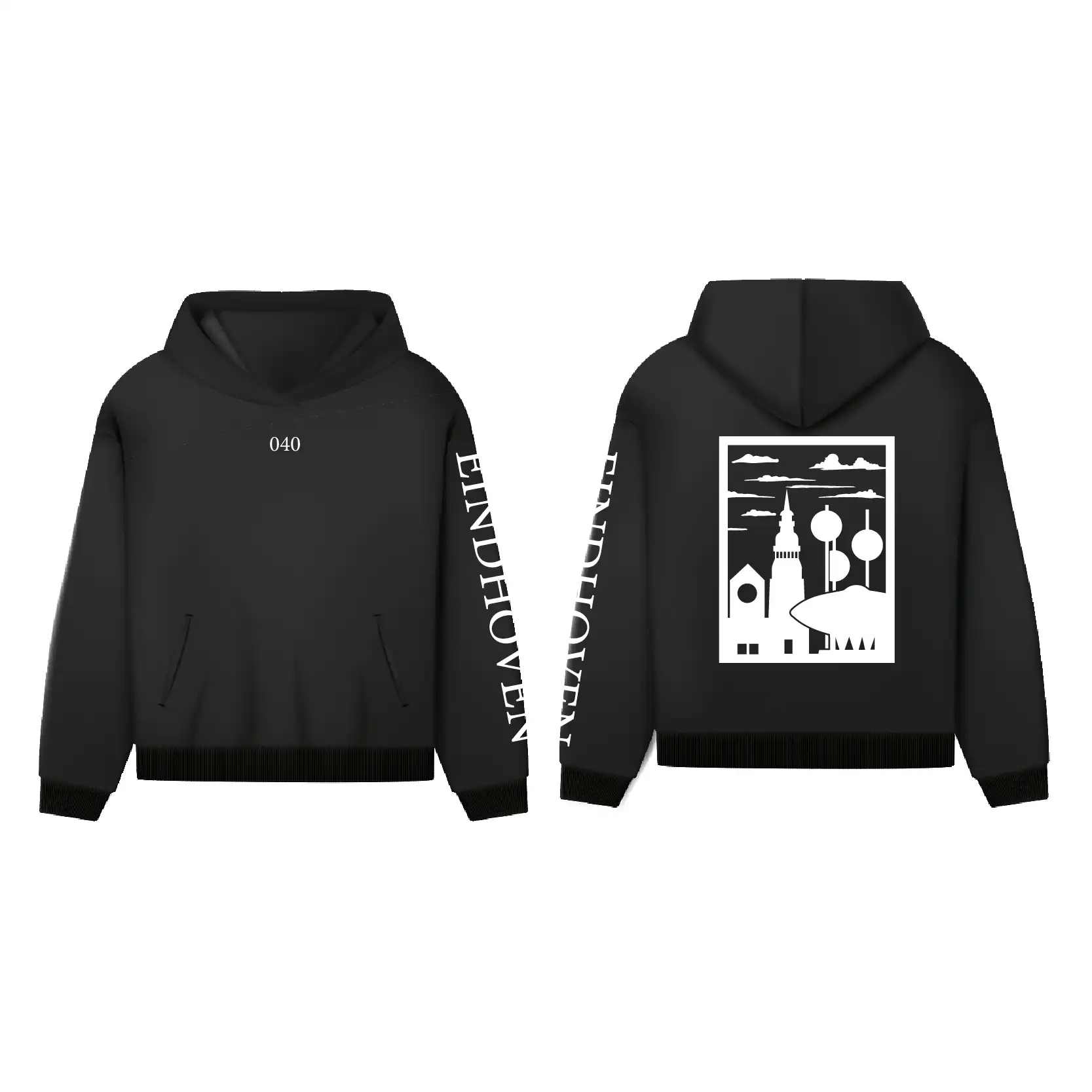 Eindhoven Hoodie - Hoodie zwart eindhoven opdruk wit vlak 4 - EK8215