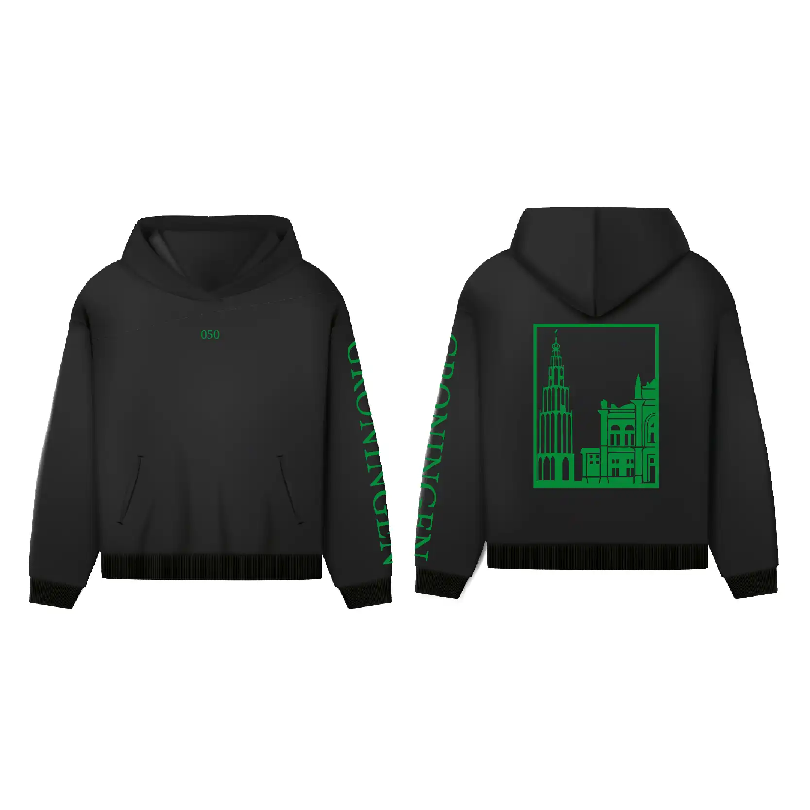 Groningen Stad Hoodie - Hoodie zwart groningen opdruk groen vlak 3 - Groningen Stad Hoodie O18171