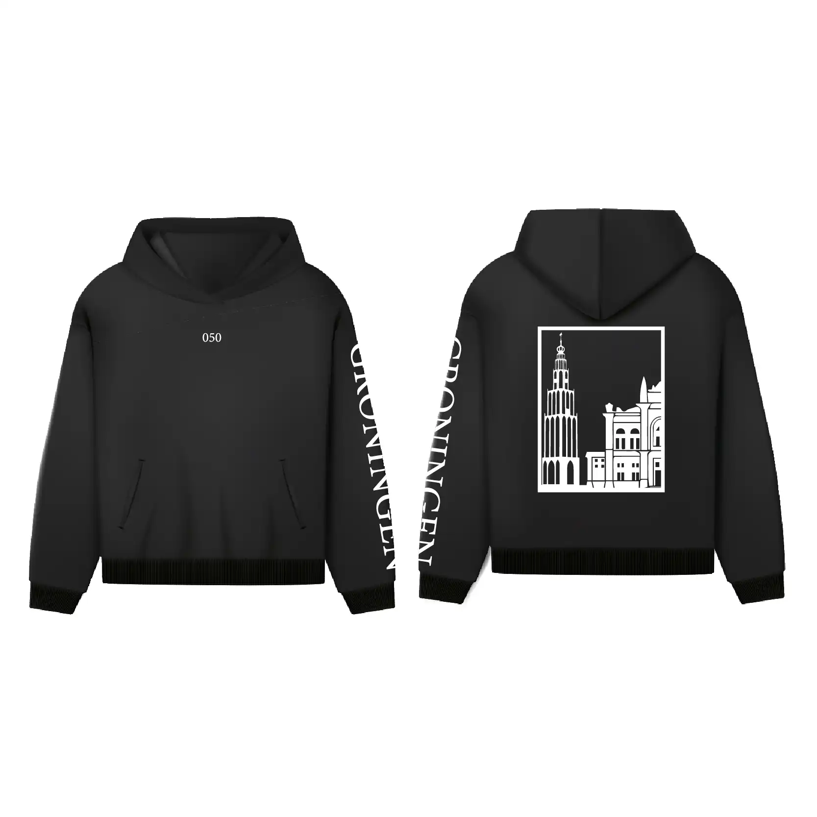 Groningen Stad Hoodie - Hoodie zwart groningen opdruk wit vlak 2 - Groningen Stad Hoodie O17269