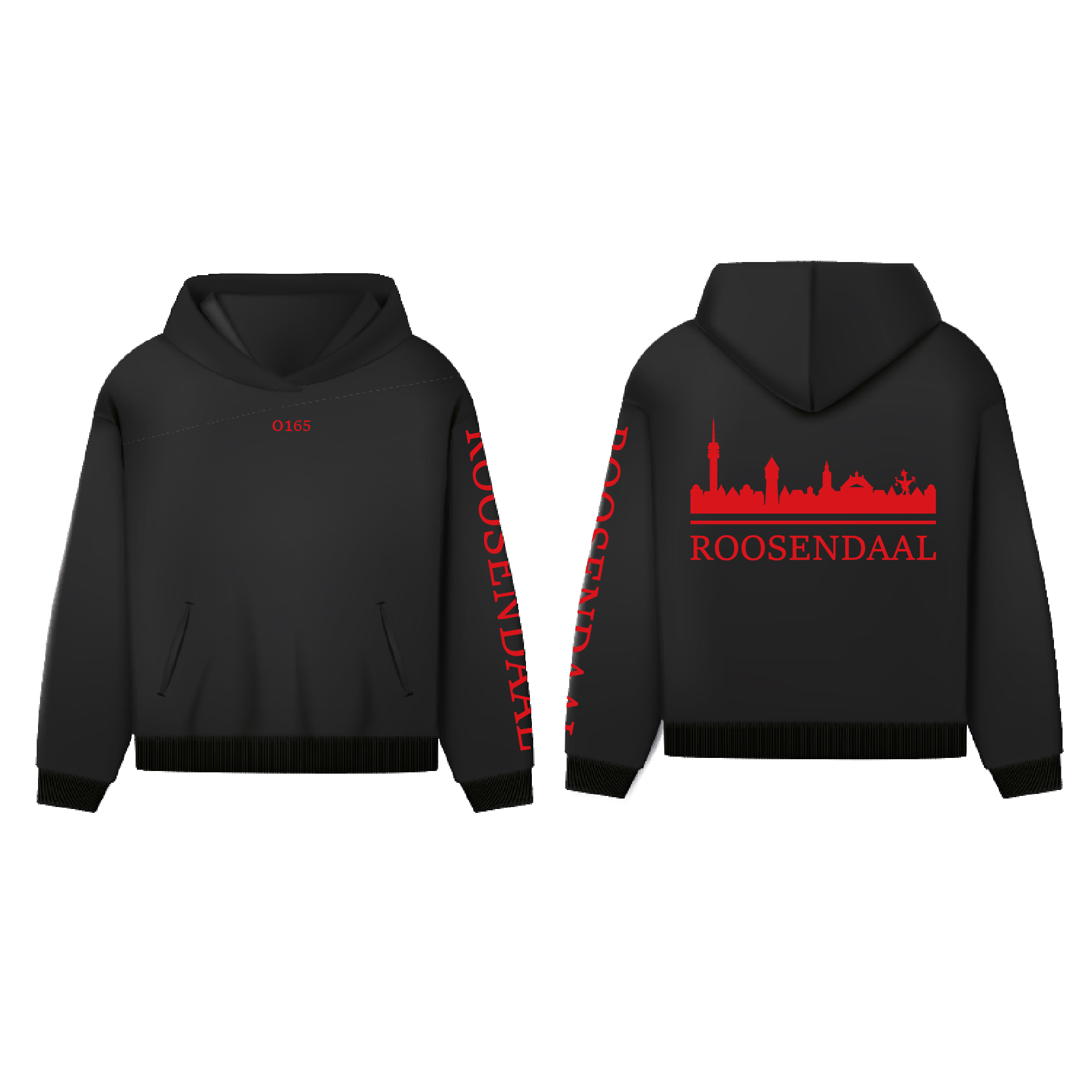 Skyline Roosendaal Hoodie - Hoodie zwart roosendaal opdruk rood skyline 2 - Skyline Roosendaal Hoodie  (14997)