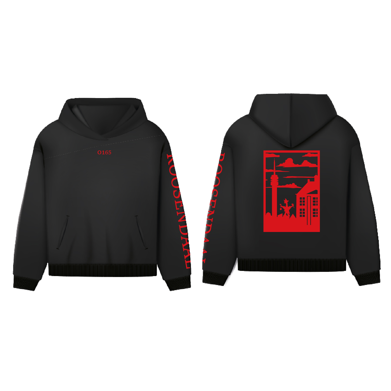 Roosendaal Hoodie Zwart - Hoodie zwart roosendaal opdruk rood vak 3 - Roosendaal Hoodie   (15069)