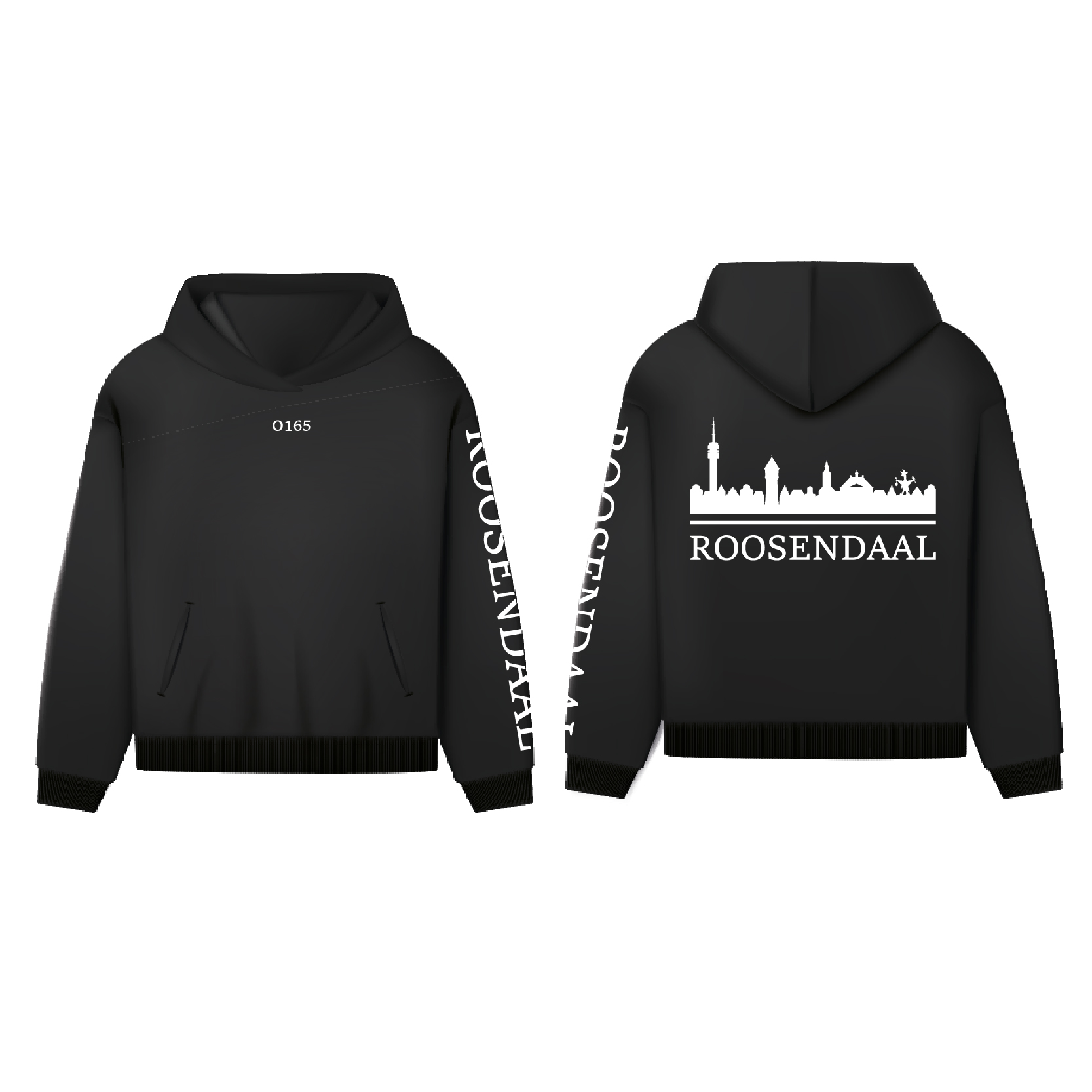 Skyline Roosendaal Hoodie - Hoodie zwart roosendaal opdruk wit skyline 1 - Skyline Roosendaal Hoodie 