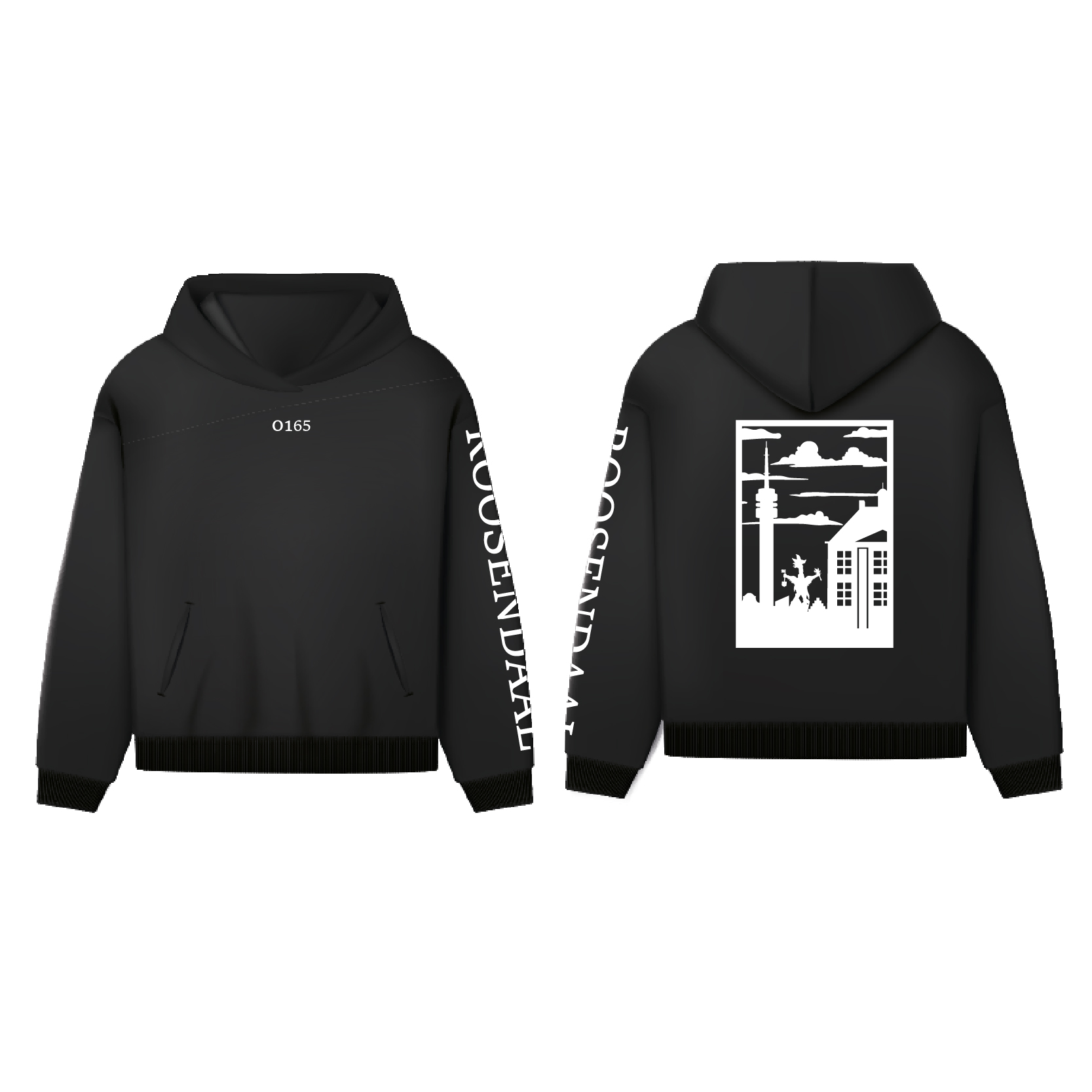 Roosendaal Hoodie Zwart - Hoodie zwart roosendaal opdruk wit vak 6 - Roosendaal Hoodie   (15069)