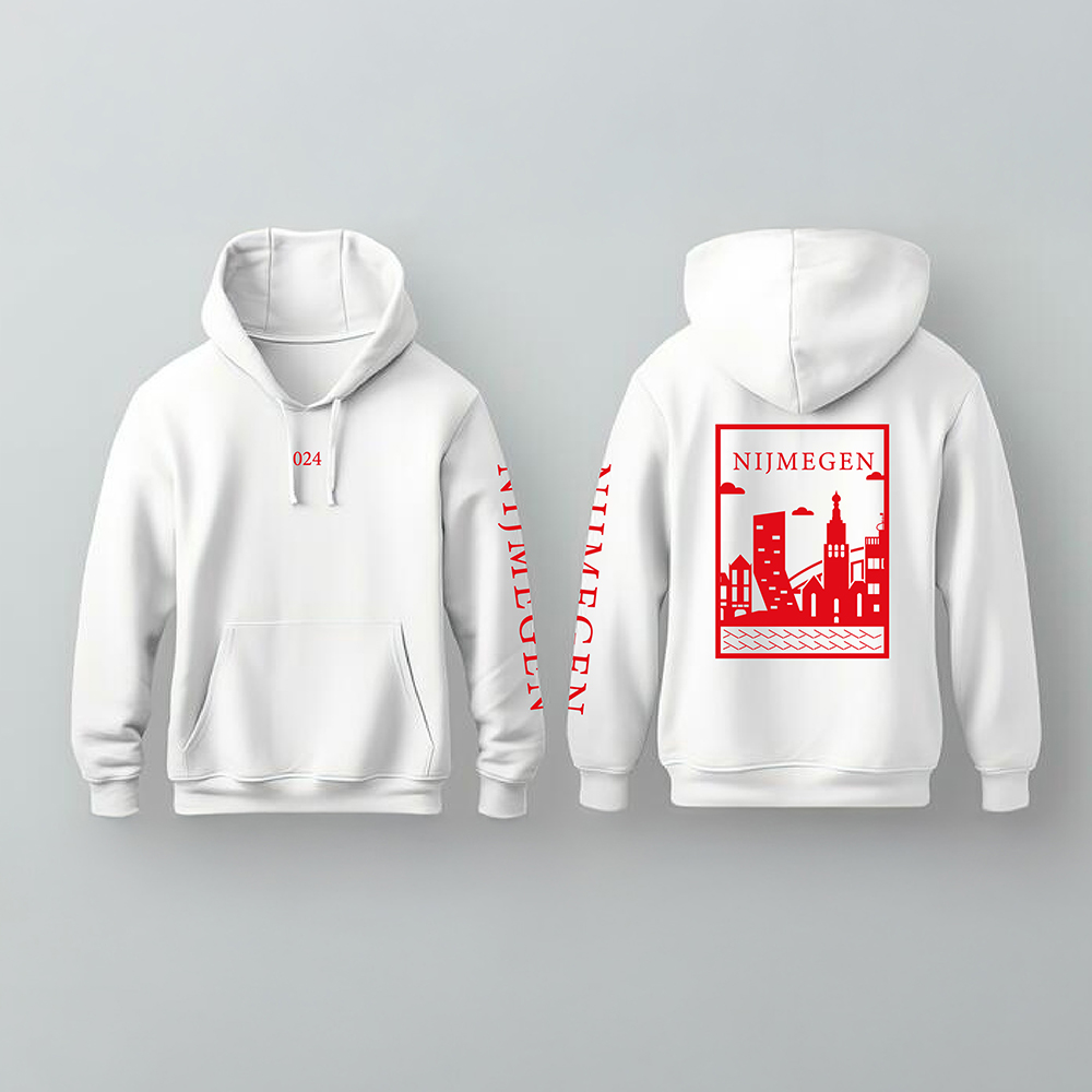 Nijmegen Hoodie - Nijmegen hoodie wit vlak rood 1 - Nijmegen Hoodie (zwart met rood)