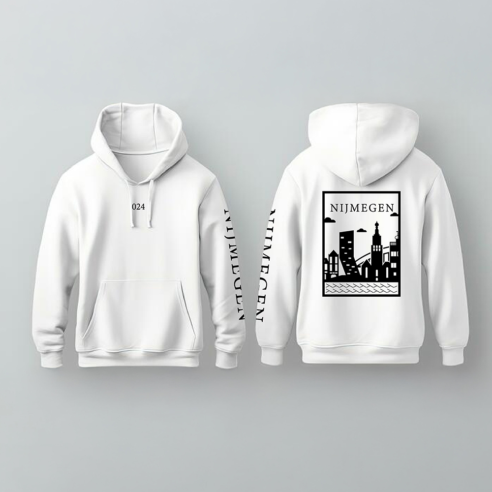 Nijmegen Hoodie - Nijmegen hoodie wit vlak zwart - Nijmegen Hoodie