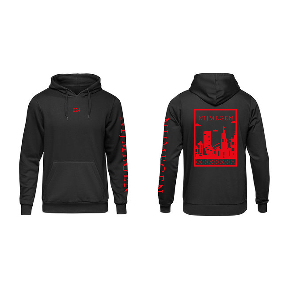 Nijmegen Hoodie - Nijmegen hoodie zwart vlak rood 3 - Nijmegen Hoodie (wit met rood)