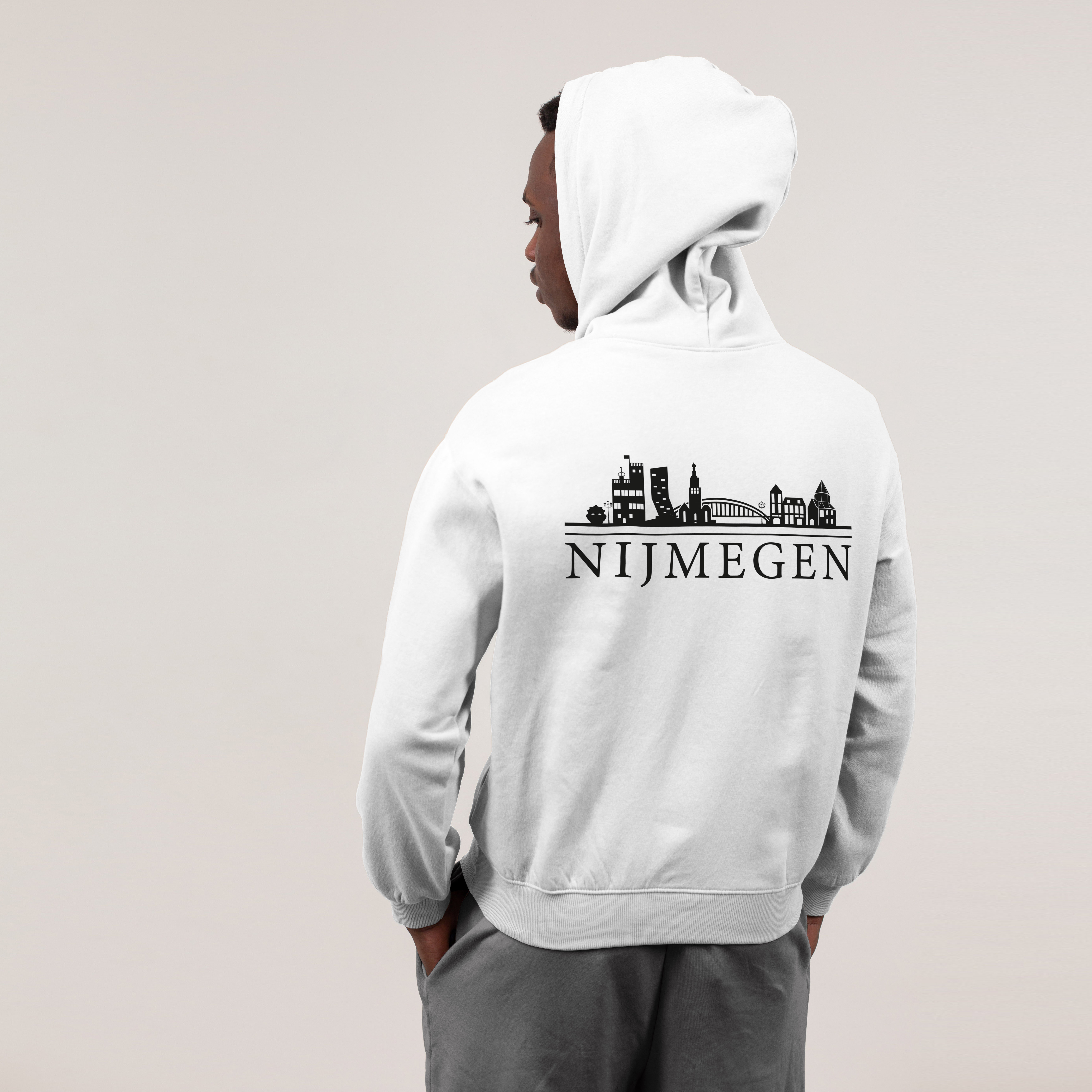 Skyline Nijmegen Hoodie - Nijmegen model hoodie wit skyline zwart 3 - Skyline Nijmegen Hoodie  (wit met rood)