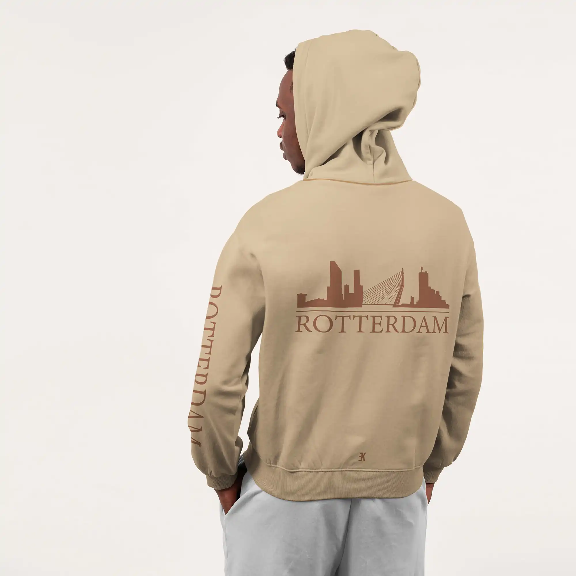 Skyline Rotterdam Hoodie - Rotterdam hoodie model beige skyline 1 - Skyline Rotterdam Hoodie  (19786)