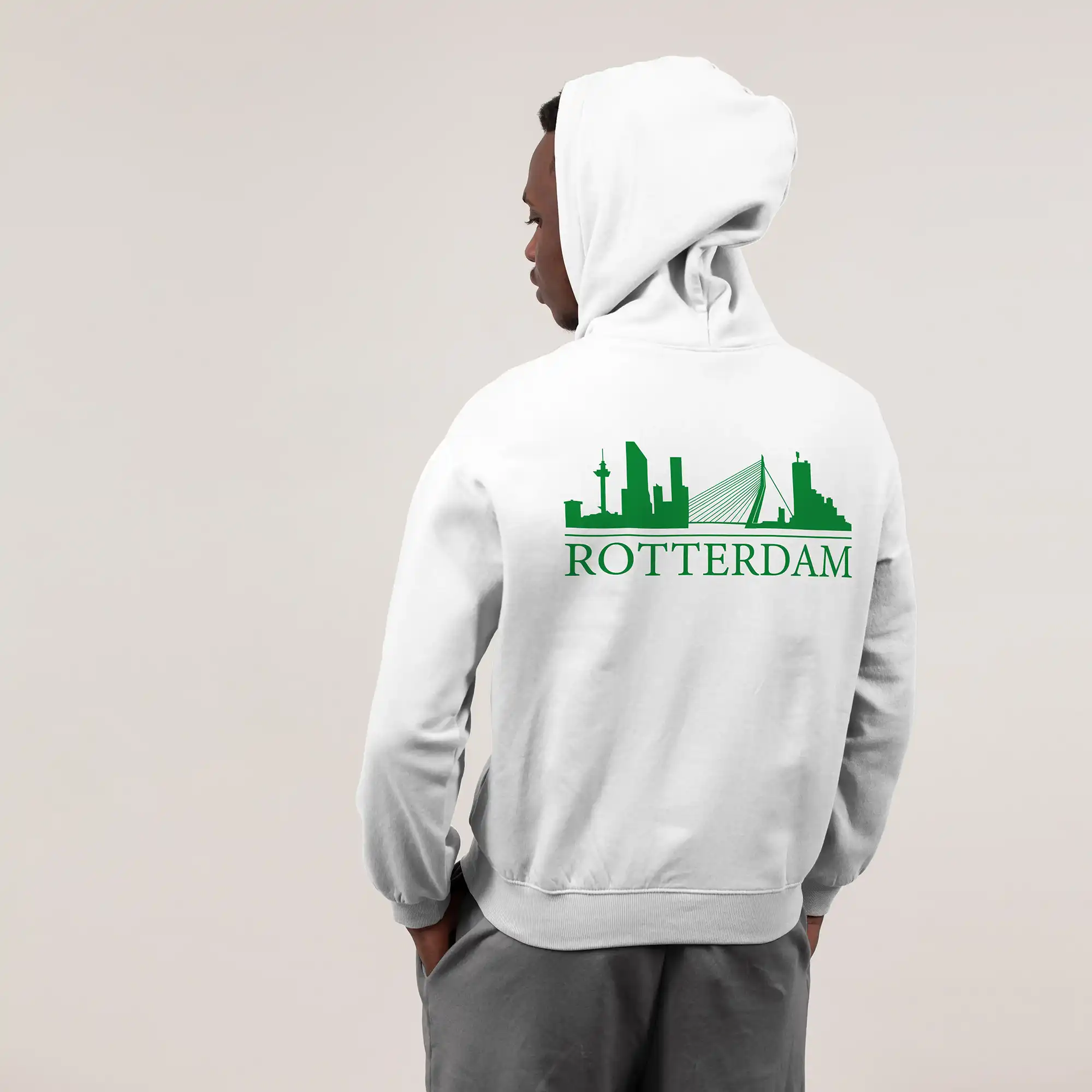 Skyline Rotterdam Hoodie - Rttrdm model hoodie skyline wit groen - Skyline Rotterdam Hoodie 