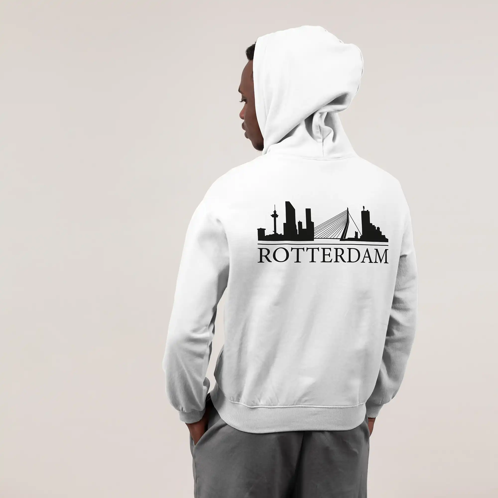 Skyline Rotterdam Hoodie - Rttrdm model hoodie skyline wit zwart 2 - Skyline Rotterdam Hoodie  (21120)