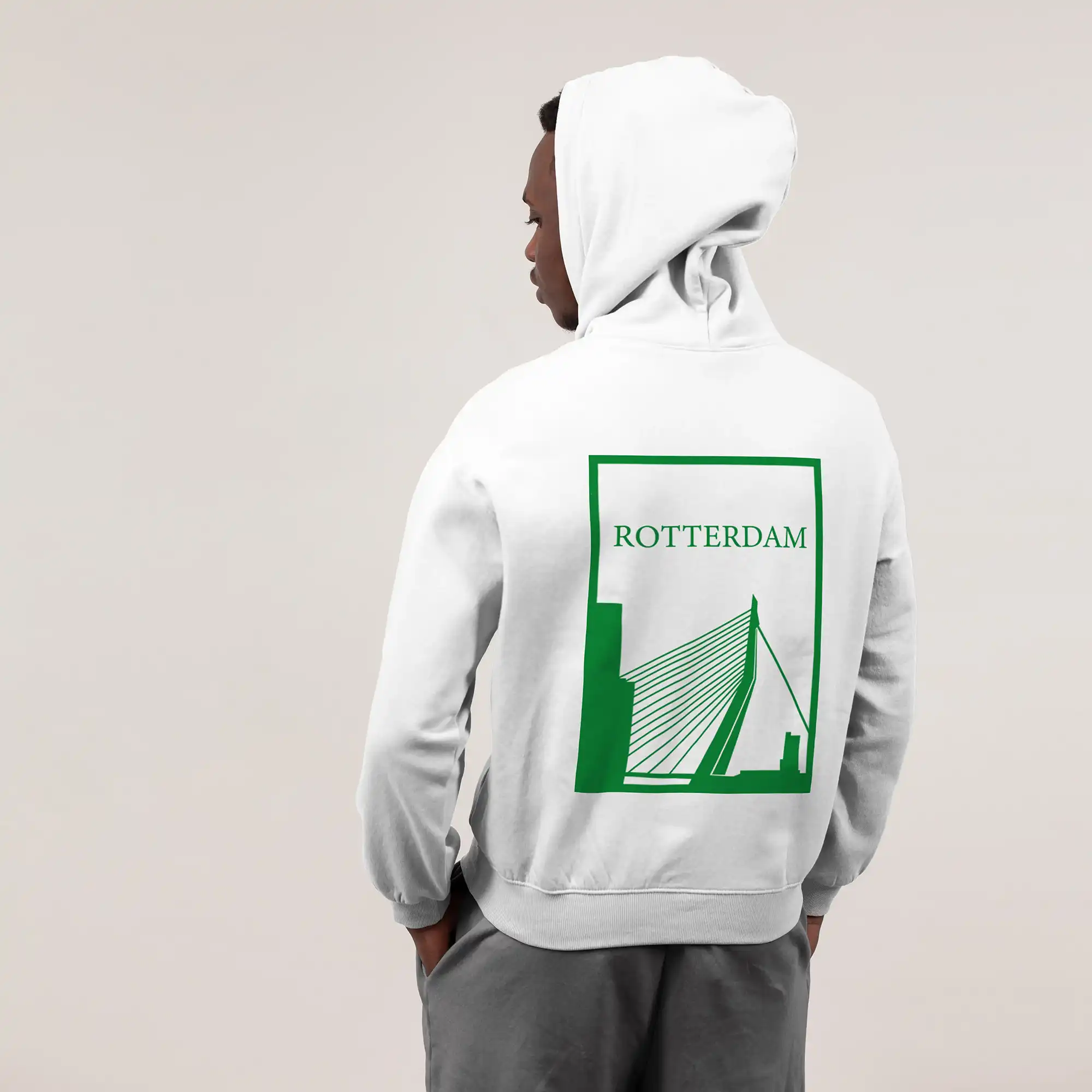 Rotterdam Hoodie - Rttrdm model hoodie wit groen 1 - Rotterdam Hoodie (19489)