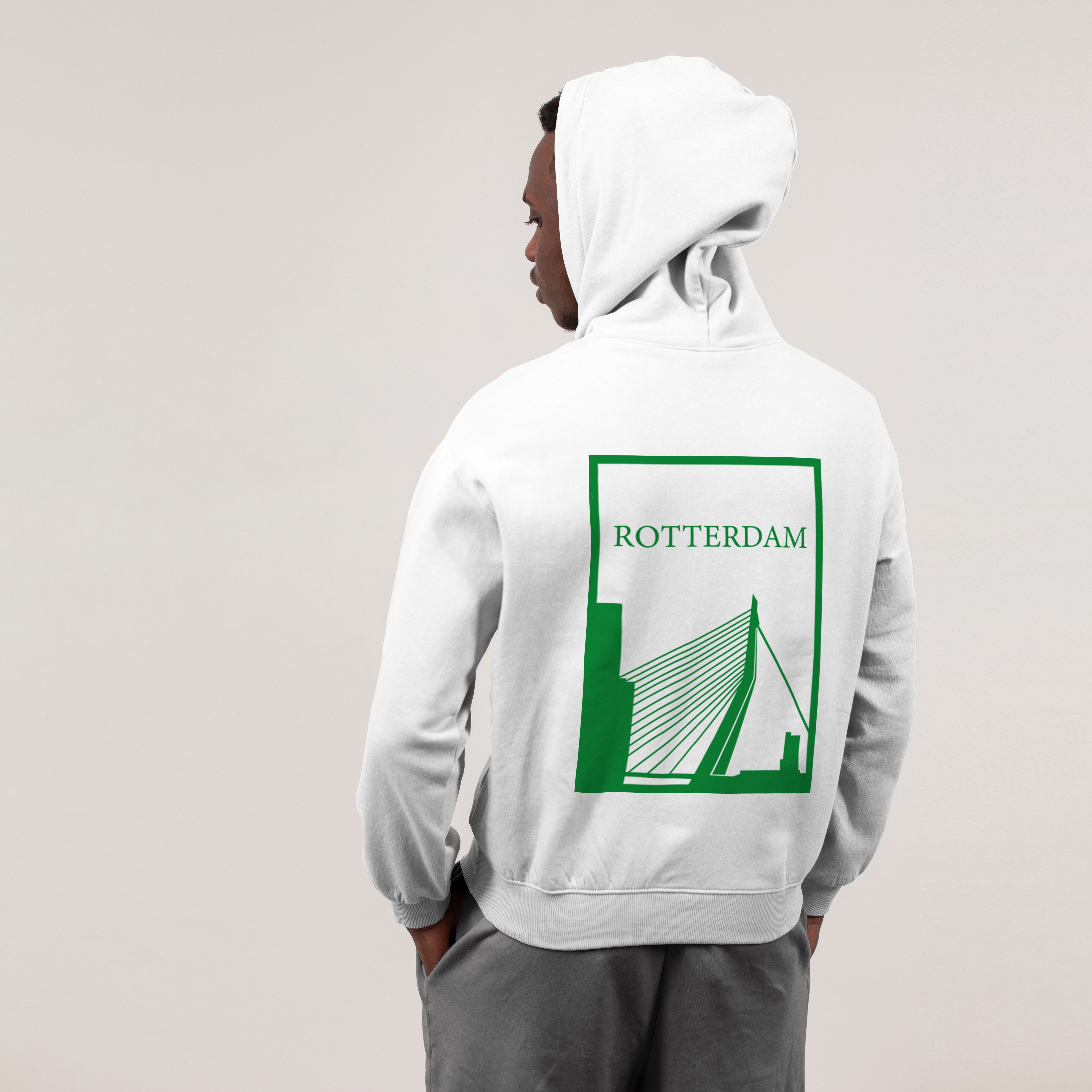 Rotterdam Hoodie - Rttrdm model hoodie wit groen - Rotterdam Hoodie