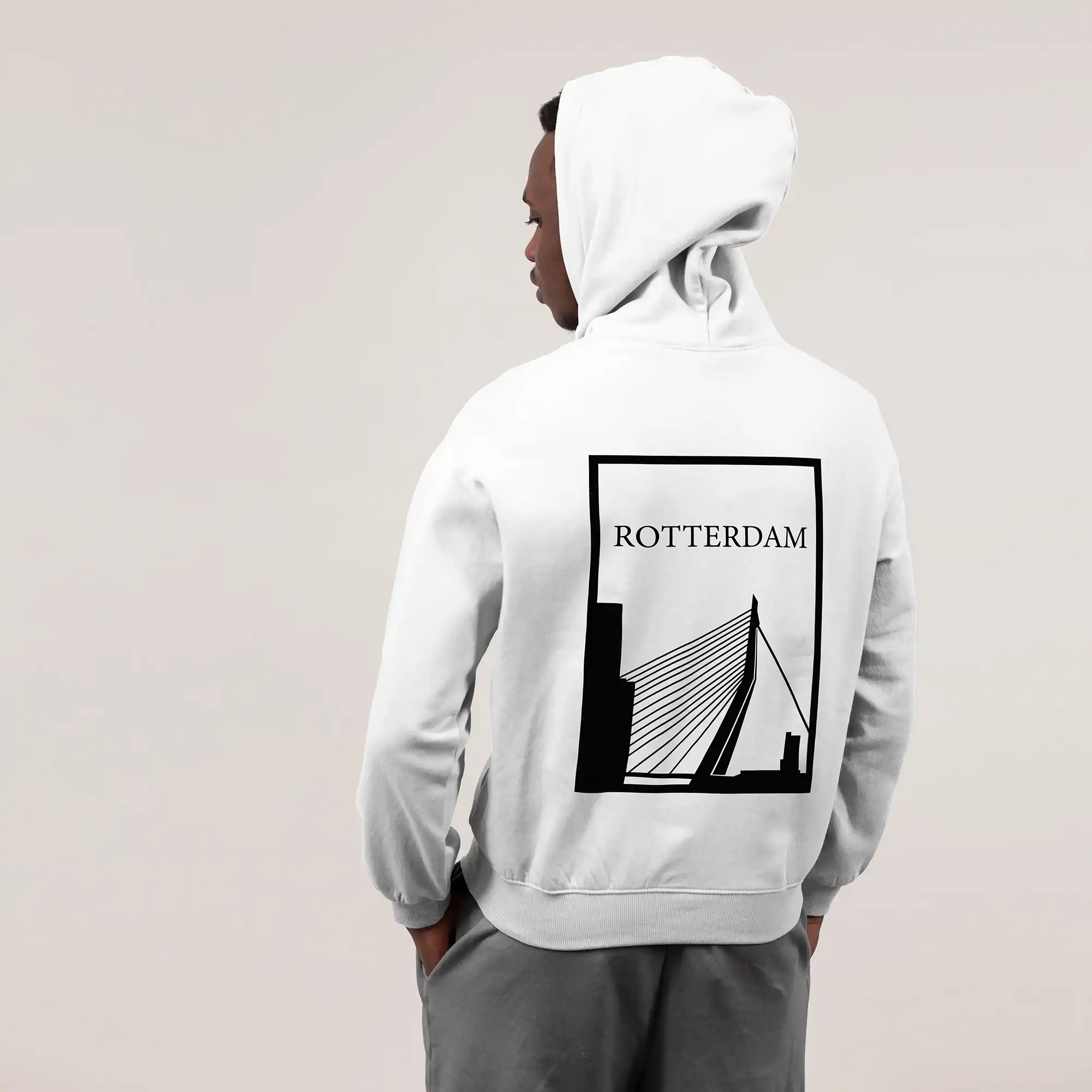 Rotterdam Hoodie - Rttrdm model hoodie wit zwart 1 - Rotterdam Hoodie (19489)
