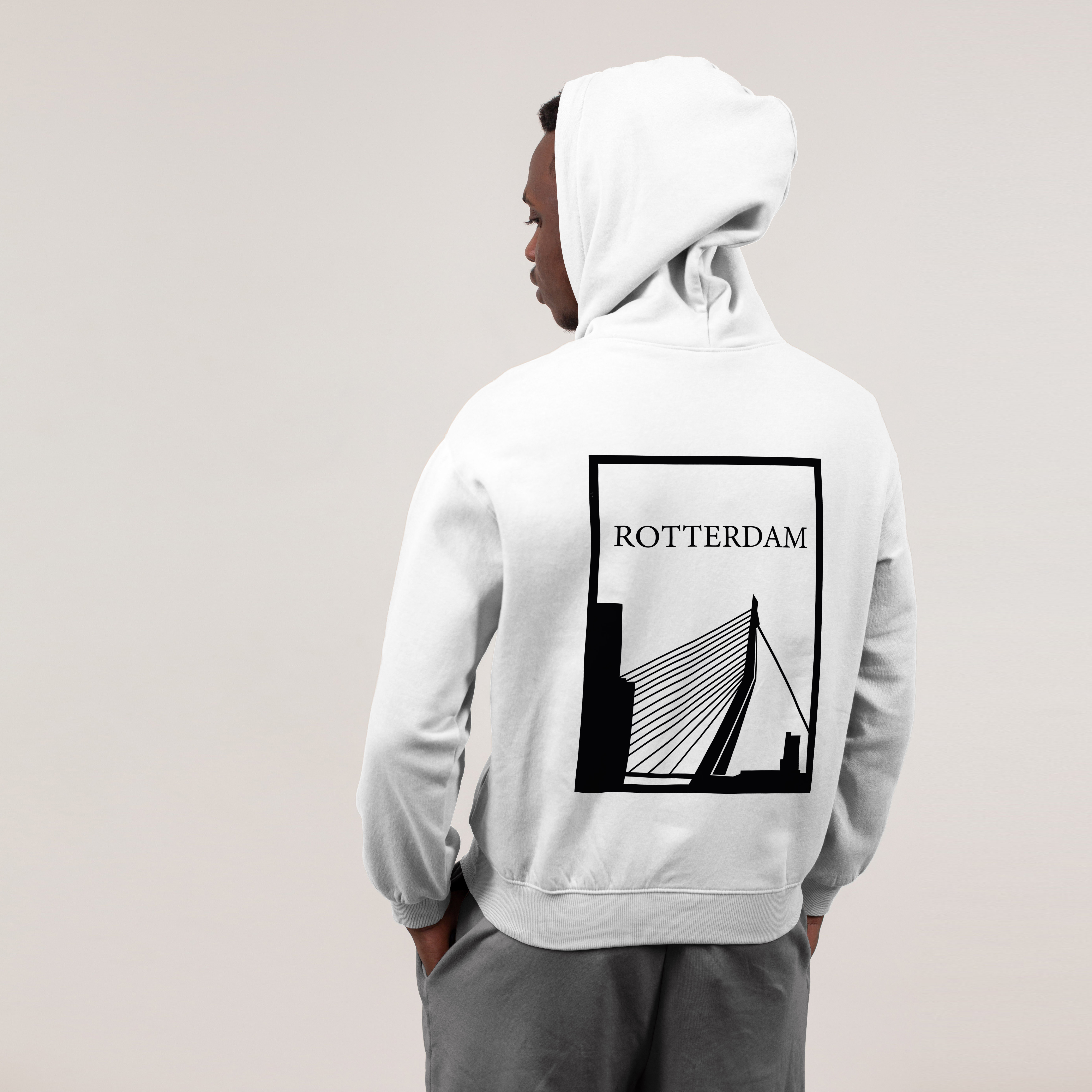 Rotterdam Hoodie - Rttrdm model hoodie wit zwart - Rotterdam Hoodie