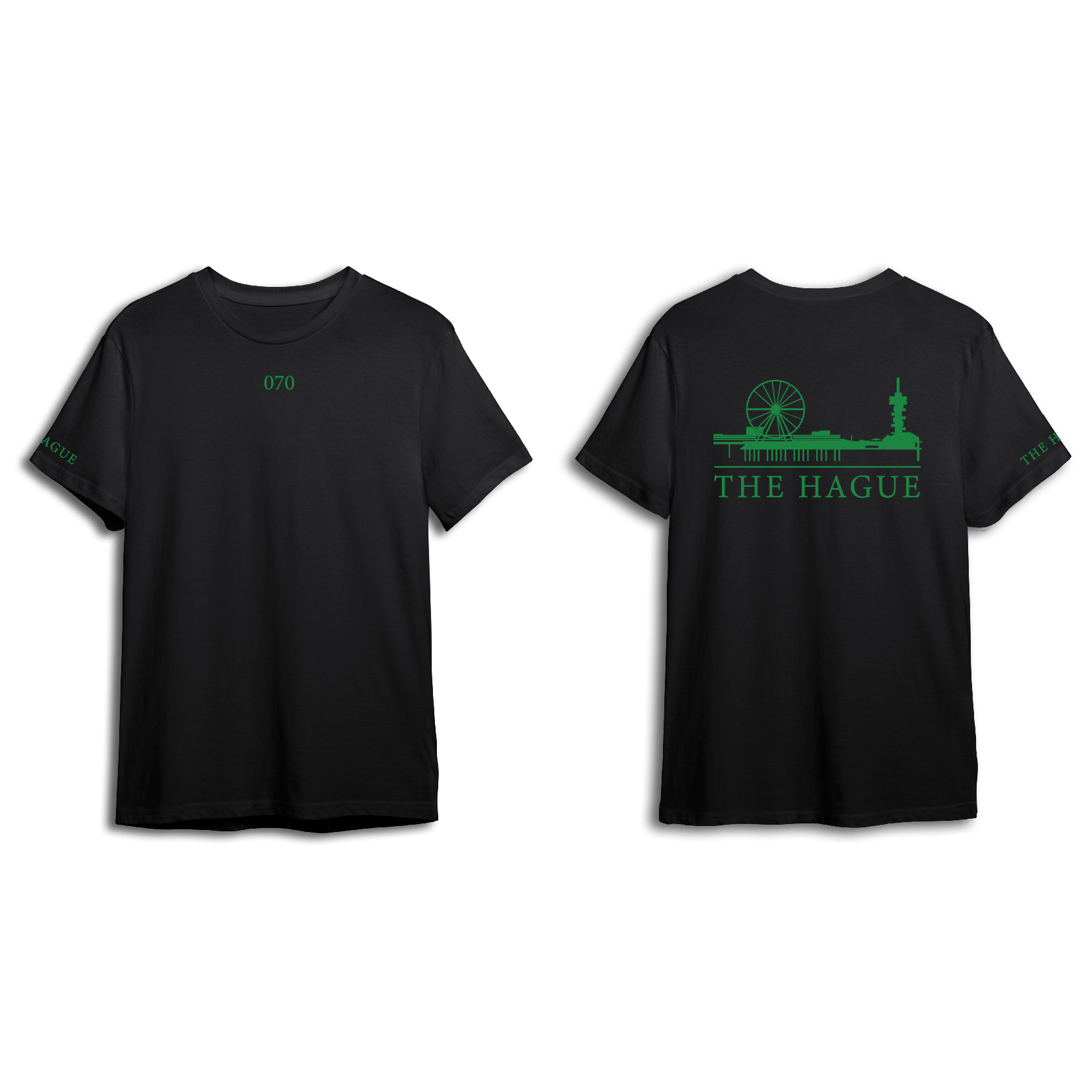 Den Haag Shirt - Skyline - Shirt zwart denhaag opdruk groen skyline 2 - EK8211