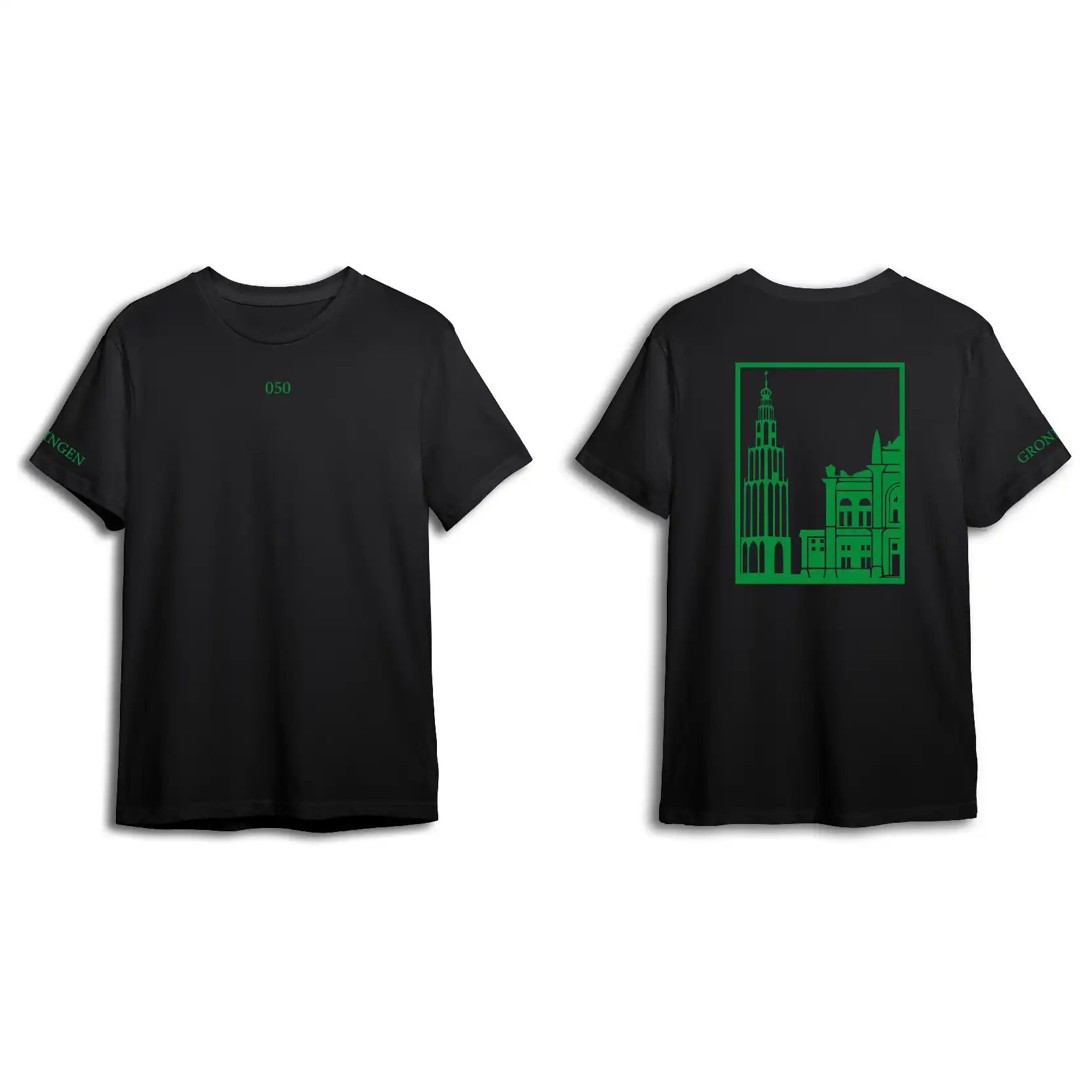 Groningen Stad T-shirt - Shirt zwart groningen opdruk groen vlak 5 - Groningen Stad T-shirt O18096