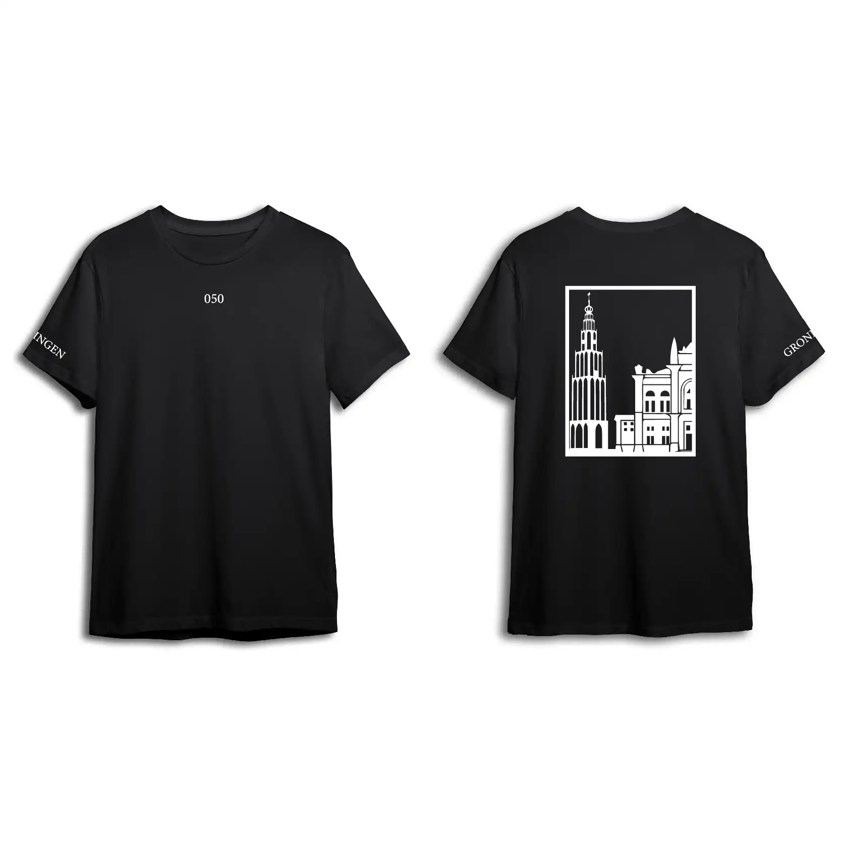Groningen Stad T-shirt - Shirt zwart groningen opdruk wit vlak 6 - Groningen Stad T-shirt O18096