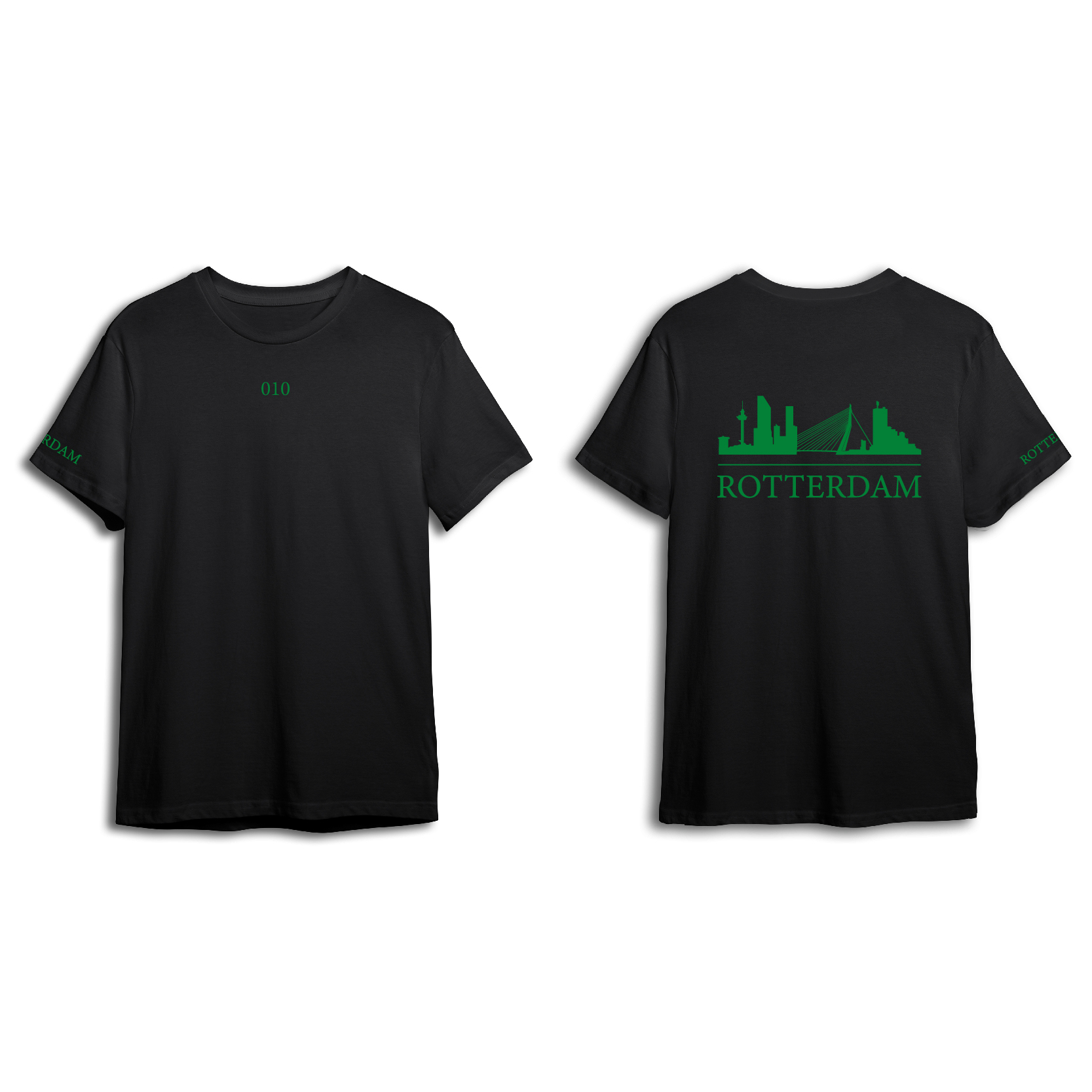 Skyline Rotterdam Shirt - Shirt zwart opdruk groen skyline - Skyline Rotterdam Shirt O14466