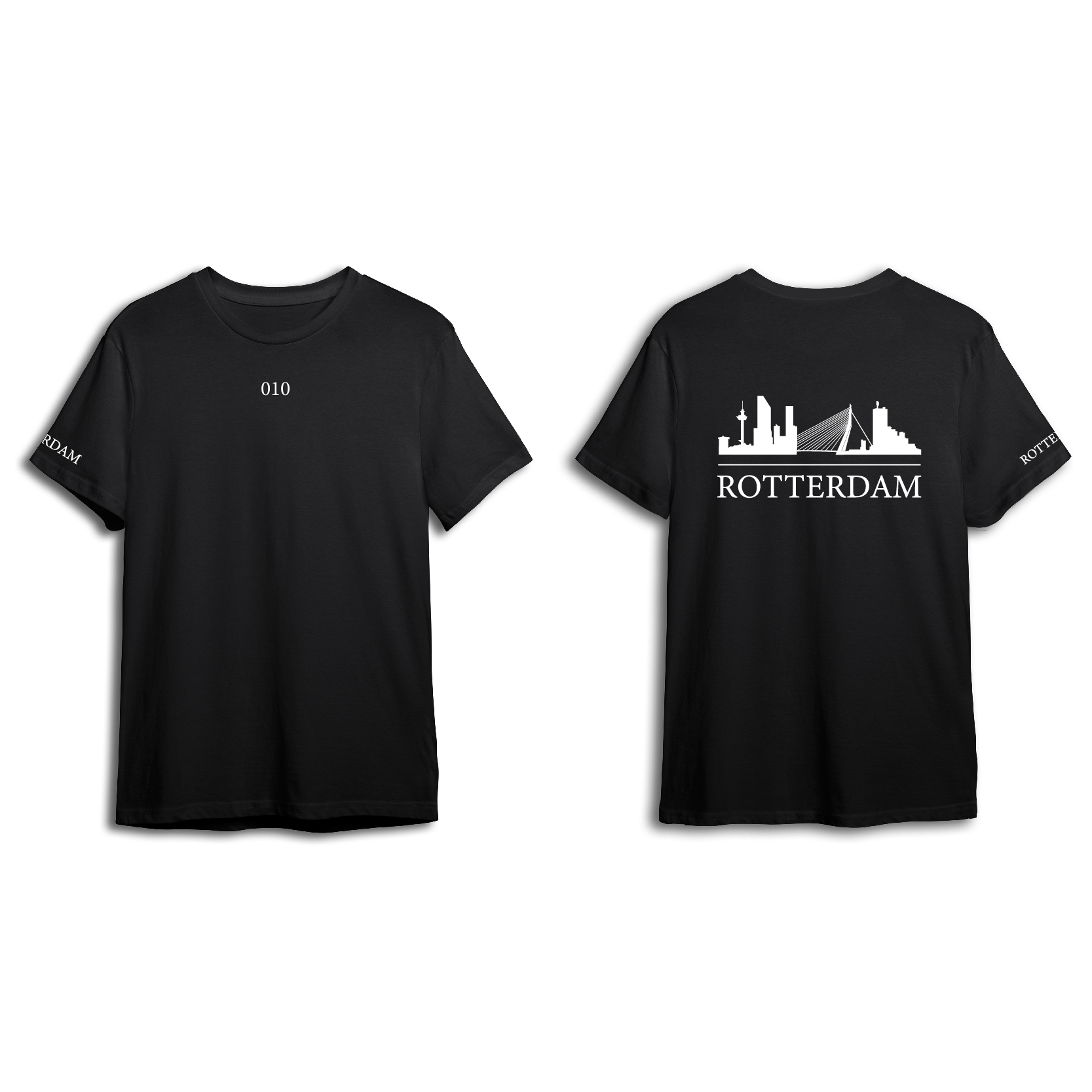 Skyline Rotterdam Shirt - Shirt zwart rotterdam opdruk wit skyline 3 - Skyline Rotterdam Shirt O14466