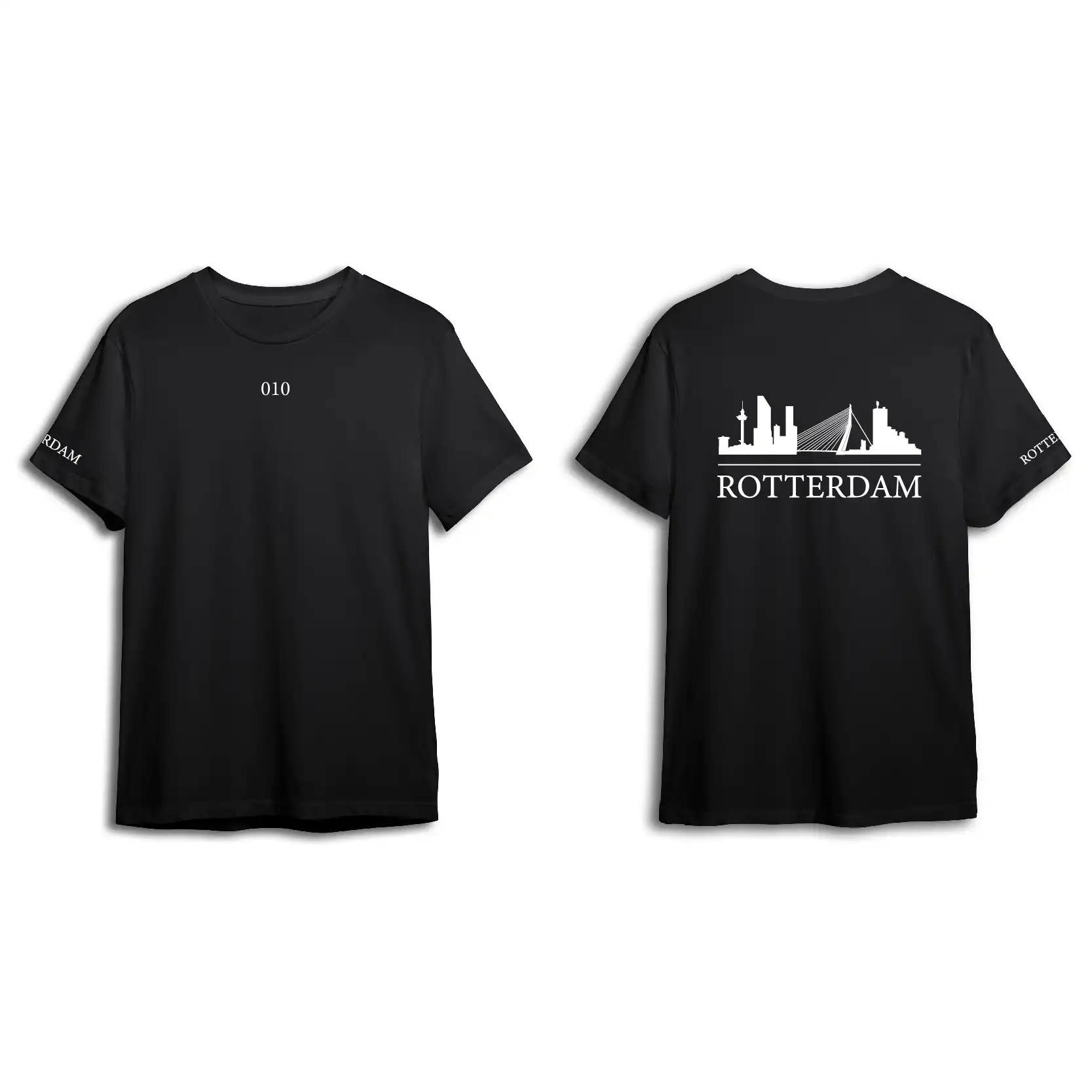 Skyline Rotterdam Shirt - Shirt zwart rotterdam opdruk wit skyline 5 - Skyline Rotterdam Shirt O19858