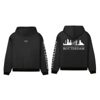 Skyline Rotterdam Hoodie - Hoodie zwart rotterdam opdruk wit skyline 4 - Skyline Rotterdam Hoodie 