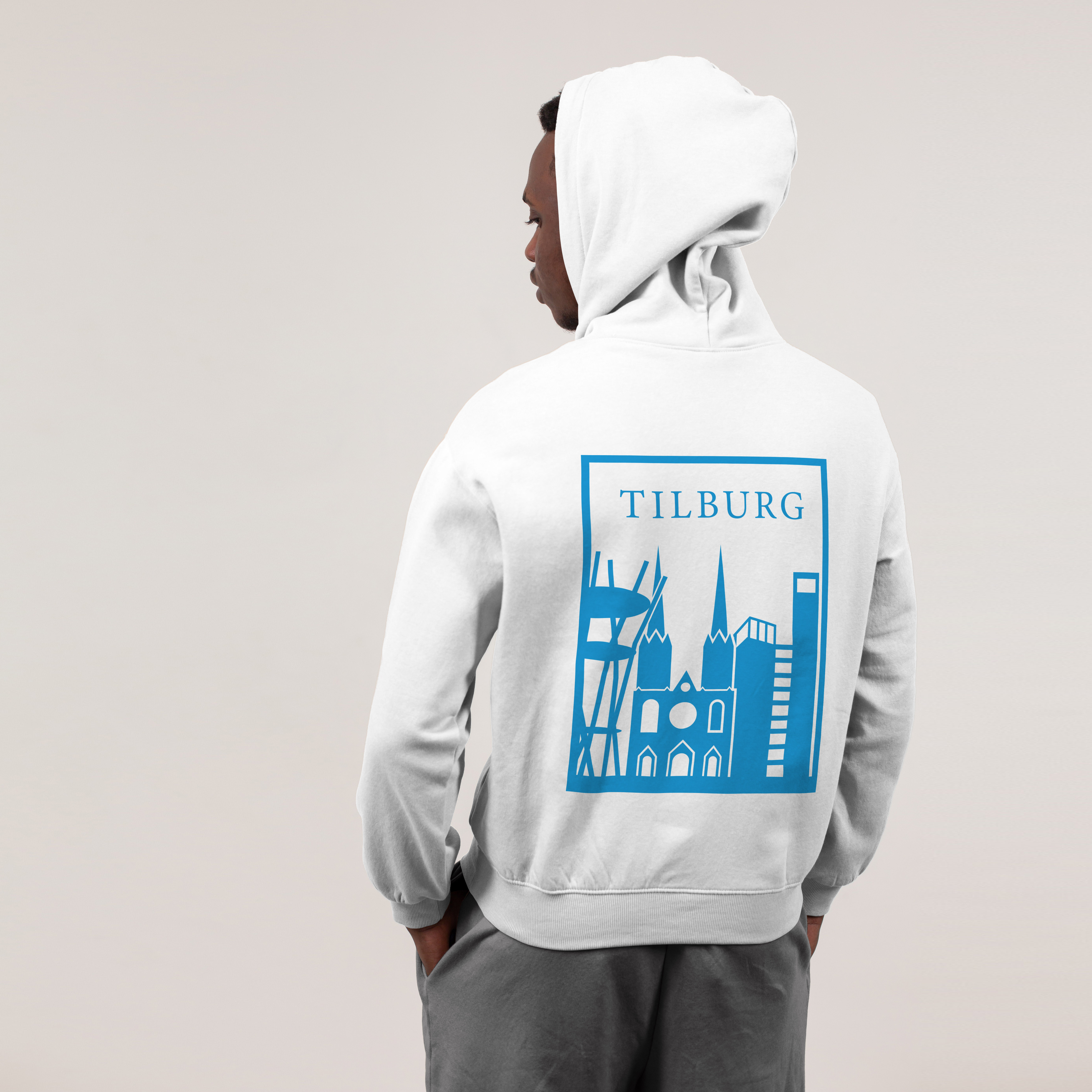 Tilburg Hoodie - Tilburg model hoodie wit vlak blauw - Tilburg Hoodie