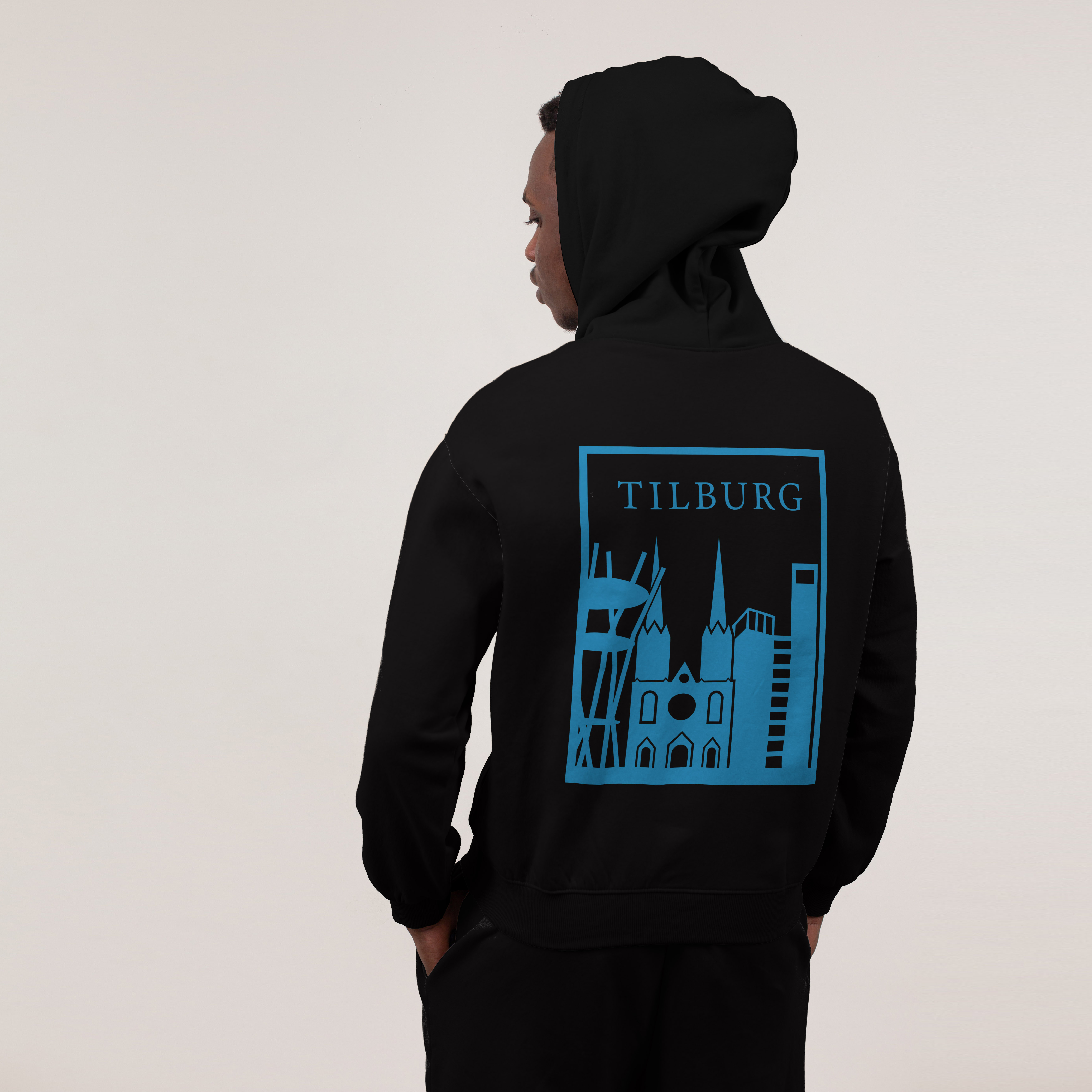 Tilburg Hoodie - Tilburg model hoodie zwart vlak blauw 3 - Tilburg Hoodie (18619)