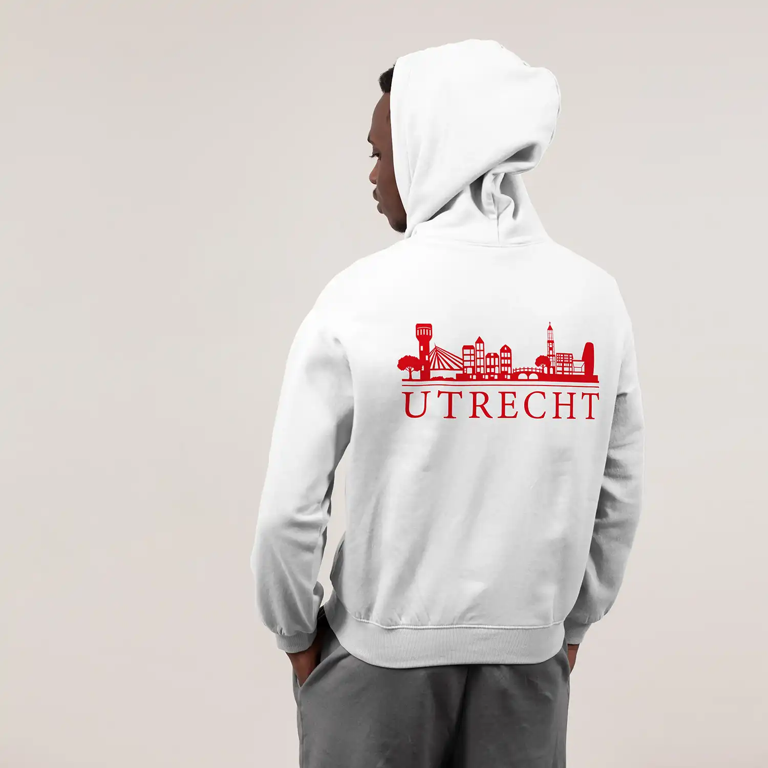 Skyline Utrecht Hoodie - Utrecht model hoodie wit skyline rood 3 - Skyline Utrecht Hoodie (20477)
